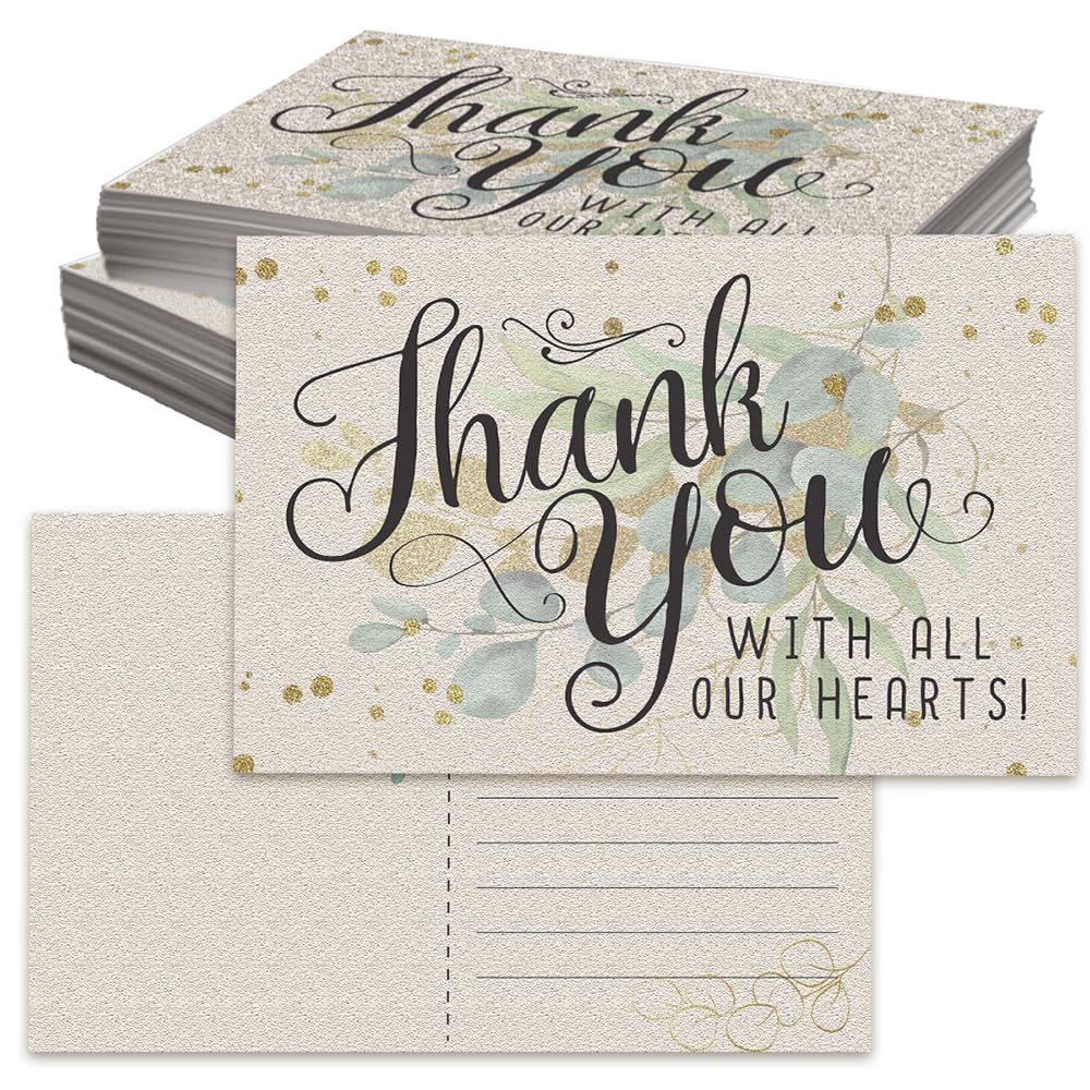 50 Pack Eucalyptus Wedding Thank You Cards - Blank 4x6 Postcards for Gratitude Notes, Birthday & Business Supplies | Perfect for Wedding Favors, Bridal Showers & Corporate Gifts