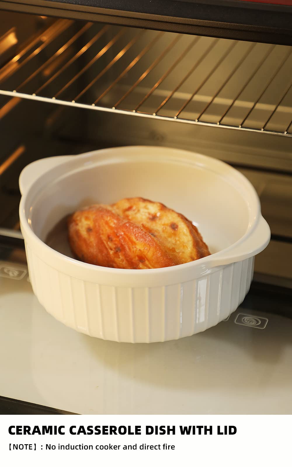 HAOTOP 2-Quart Ceramic Casserole Dish with Lid - Oven Safe Baking Dish for Lasagna, Soup & Stew - White Ceramic Cookware for Roasting, Baking & Serving (Perfect for Family Dinners & Holiday Meals)