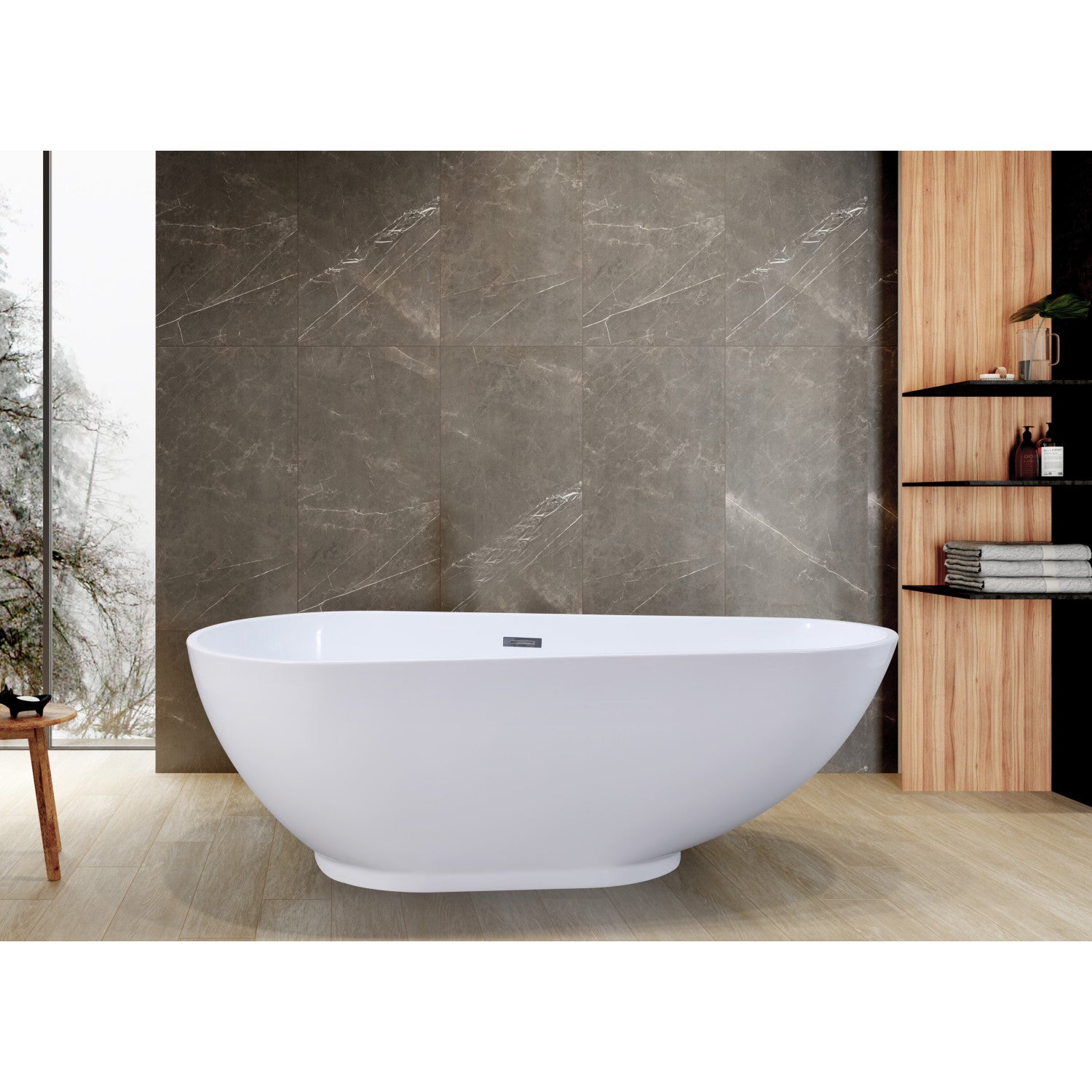 Aqua Eden 69 Inch Acrylic Oval Freestanding Bathtub - Glossy White Double Ended Soaking Tub with Drain | Luxury Bathroom Upgrade for Spa-Like Relaxation at Home