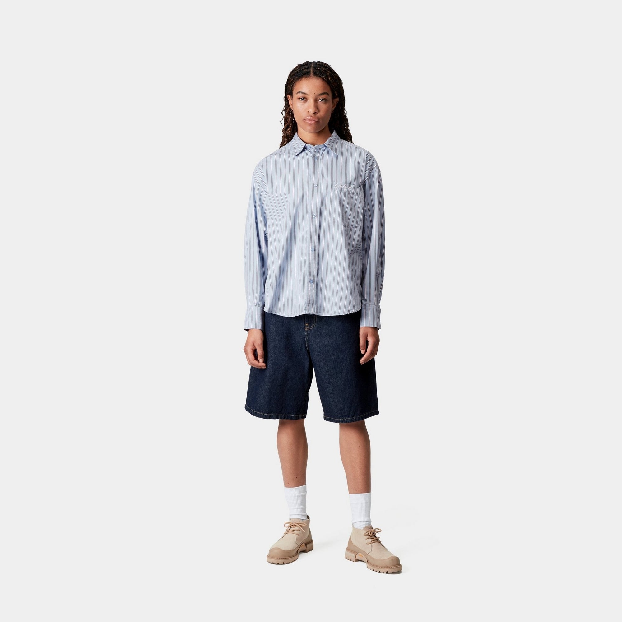 Women's Grimsby Stripe Shirt - Blue Fog | Casual Button Down Top for Work, Office & Everyday Wear