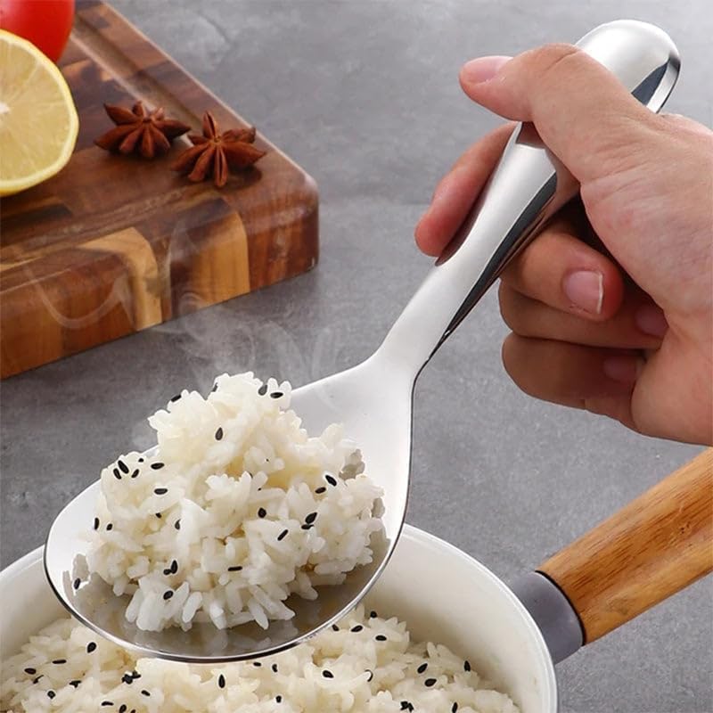 Premium 304 Stainless Steel Non-Stick Rice Spoon - Thickened Durable Rice Paddle with Rice Ball Mold - Perfect for Rice Cooker, Serving & Sushi Making - Essential Kitchen Utensil Gadget (1 Piece)