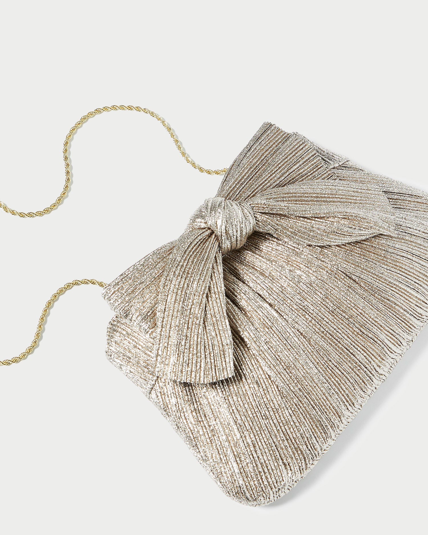 Rayne Champagne Bow Clutch - Elegant Evening Bag for Women, Wedding, Prom & Special Occasions | Gold-Tone Hardware & Sparkly Rhinestone Bow Detail