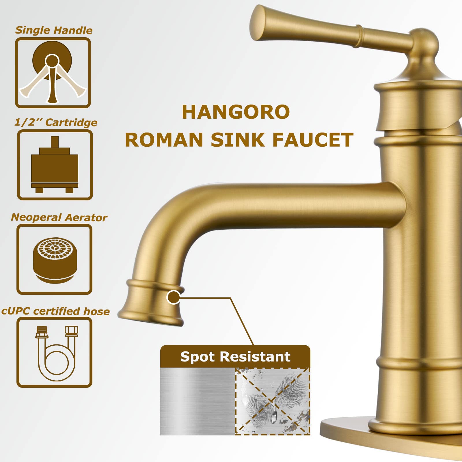 Antique Brass Single Handle Bathroom Faucet - Brushed Gold Finish, 1 or 3 Hole Installation, Includes Pop-Up Drain & Supply Hoses - Perfect for Vanity, Lavatory, RV, Farmhouse & Modern Bathroom Decor (Model L2301-BG)