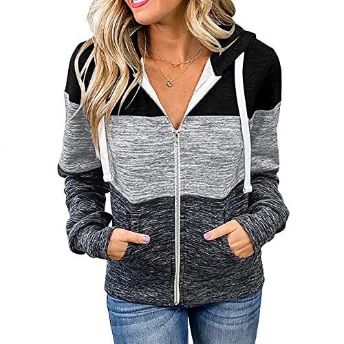Coolbiz Women's Patchwork Full-Zip Hoodie Jacket - Long Sleeve Casual Sweatshirt with Pockets for Everyday Wear | Perfect for Work, Travel & Outdoor Activities