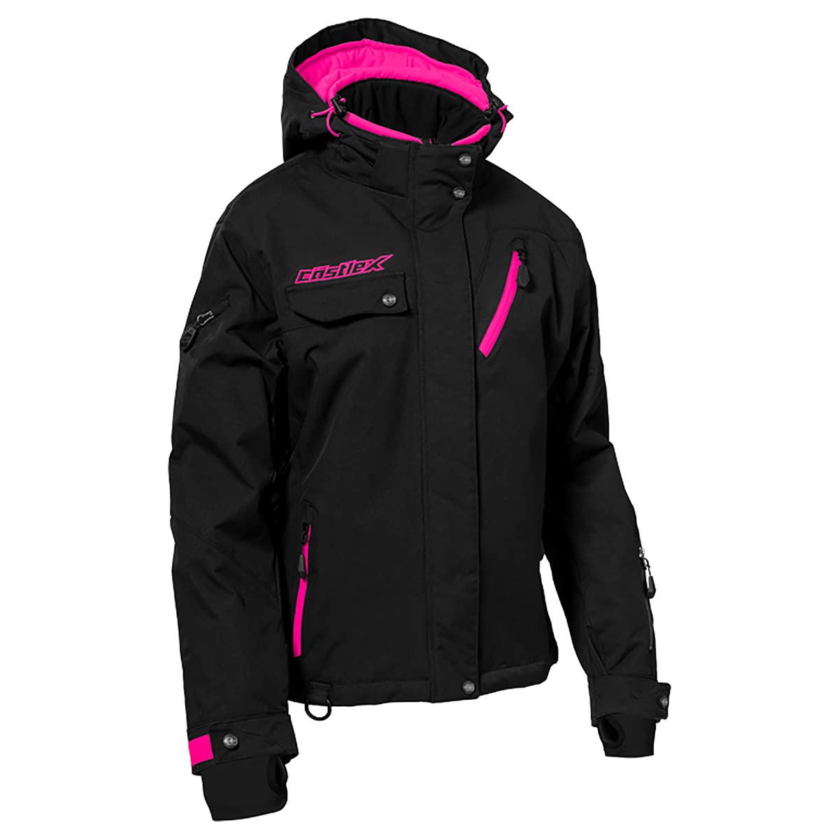 Castle X Women's Powder G3 Jacket - Waterproof Snowboard Jacket for Women, Insulated Winter Coat with Removable Hood (Black/Pink Glo, Medium) - Perfect for Skiing, Snowboarding & Cold Weather Outdoor Activities