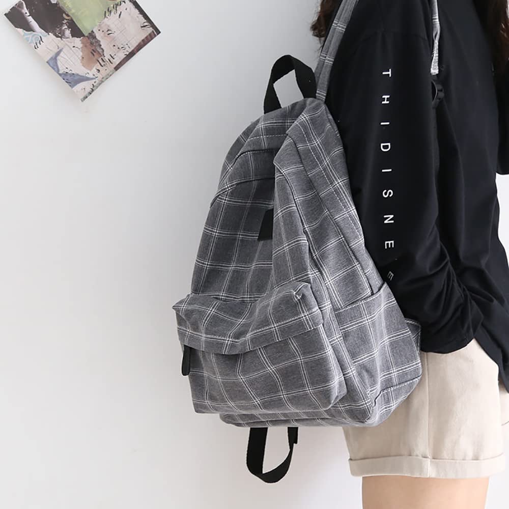 Light Academia Aesthetic Backpack - Plaid Preppy Bookbag for Teen Girls, Checkered School Backpack with Laptop Compartment (Stone) | Perfect for High School, College & Travel