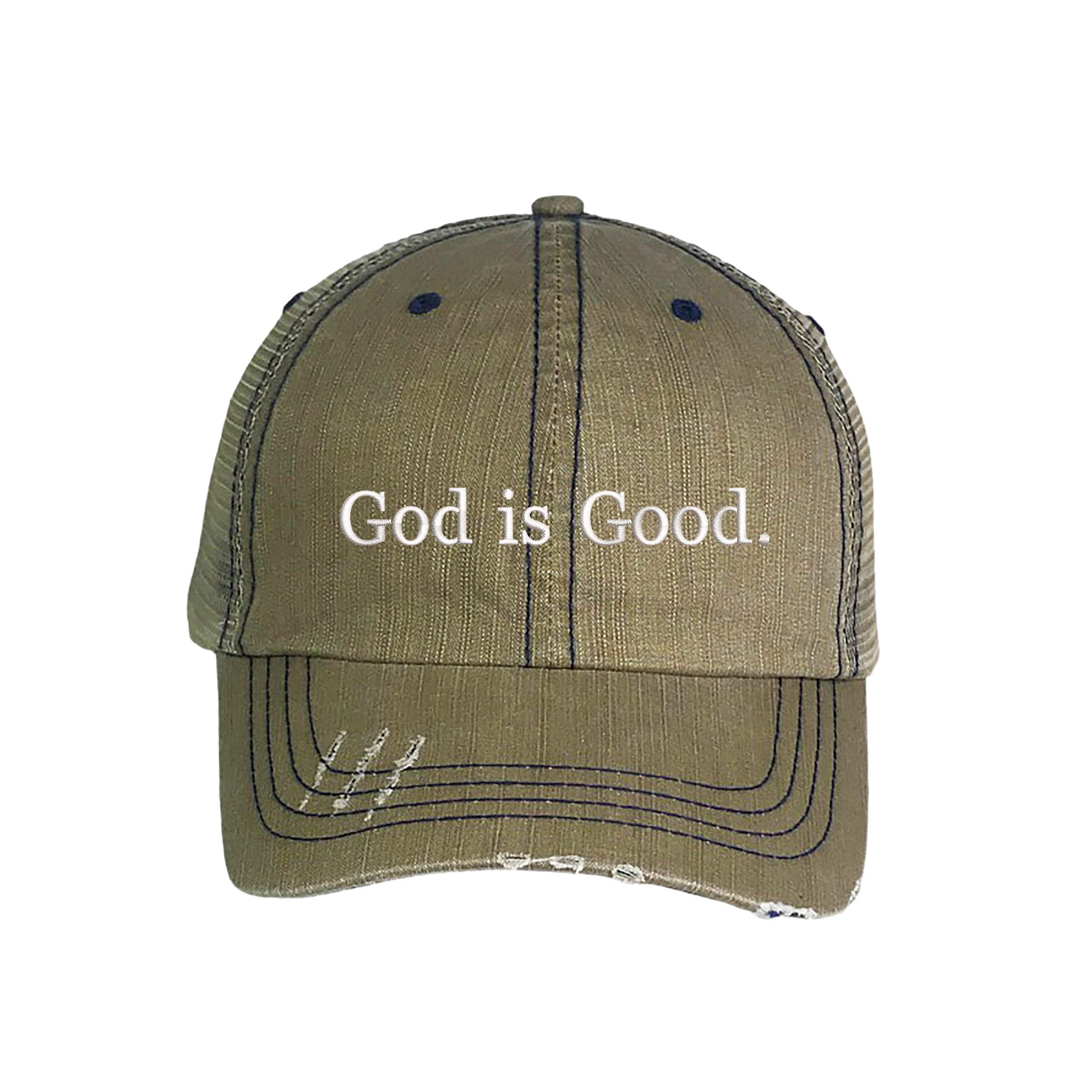 God is Good Distressed Trucker Hat - Embroidered Vintage Baseball Cap for Men & Women - Perfect for Outdoor Activities, Road Trips, and Casual Streetwear