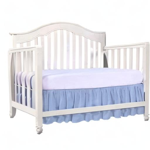 Light Blue Crib Bed Skirt - 100% Natural Cotton Dust Ruffle for Nursery & Toddler Beds - 14 Inch Drop - Breathable Baby Bedding for Boys & Girls - Perfect for Cribs, Bassinets & Nursery Decor
