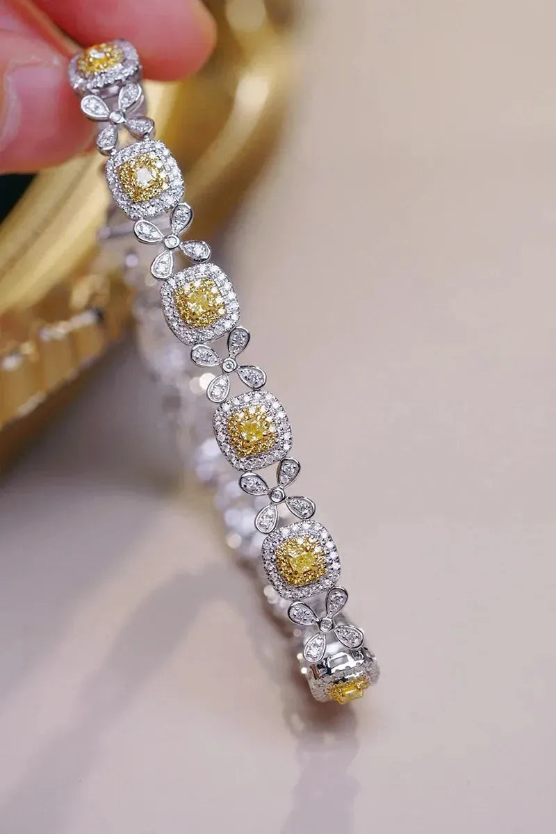 18K White Gold Diamond Bracelet for Women - 2.85 Carat Real Natural White & Yellow Diamonds, Luxury Classic Jewelry Gift for Anniversary, Birthday, Valentine's Day | Elegant Party & Wedding Accessory