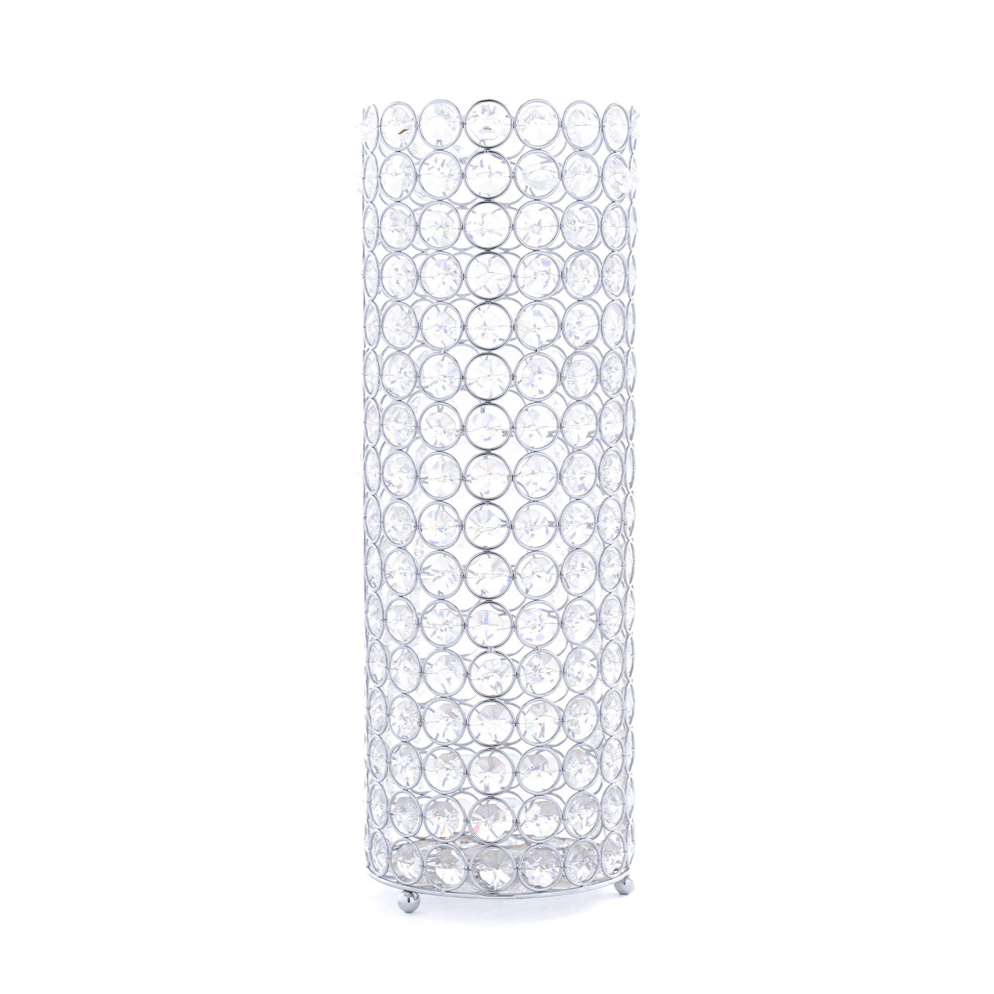Simply Elegant 16-Inch Silver Crystal Gem Pillar Votive Candle Holder - Decorative Glass Candle Sleeve for Home Decor, Wedding Centerpieces & Floral Arrangements | Elegant Tabletop Display for Dining Room, Living Room & Special Events