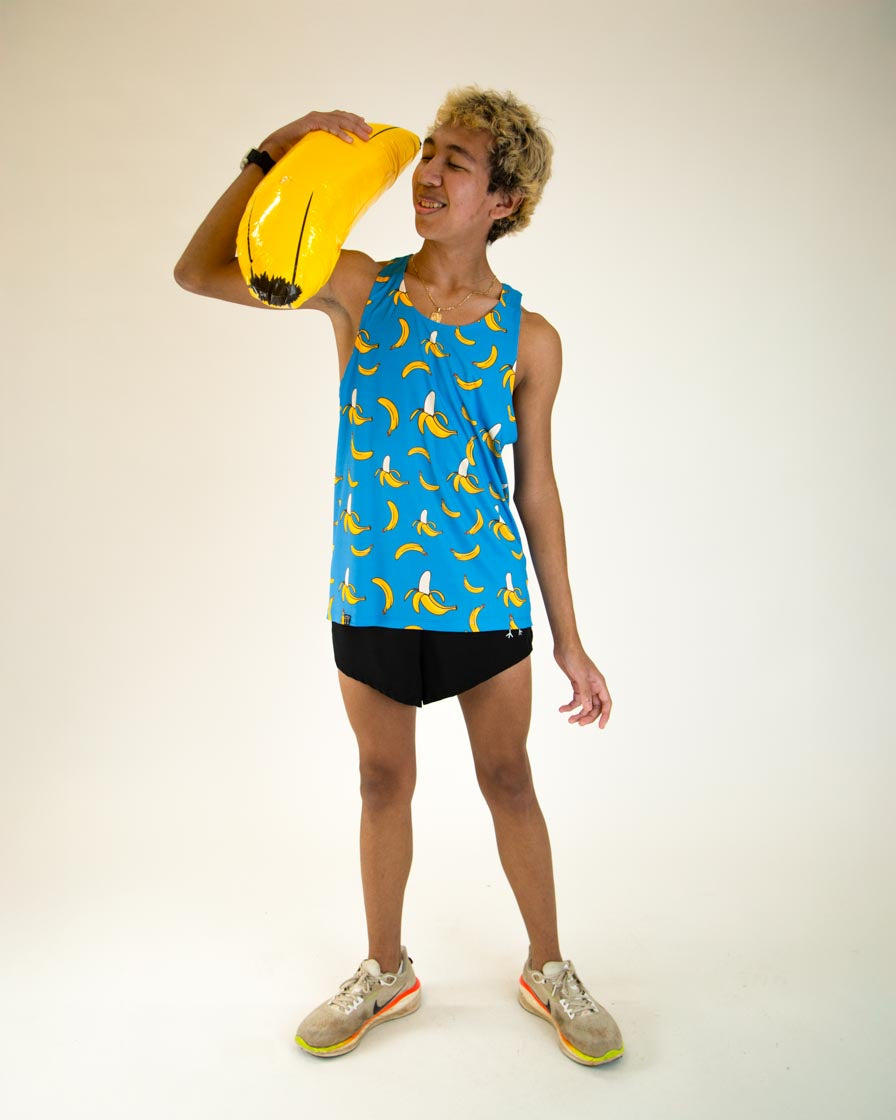 Men's Blue Bananas Performance Singlet - Breathable Workout Tank Top for Running & Gym - Lightweight Athletic Shirt for Men