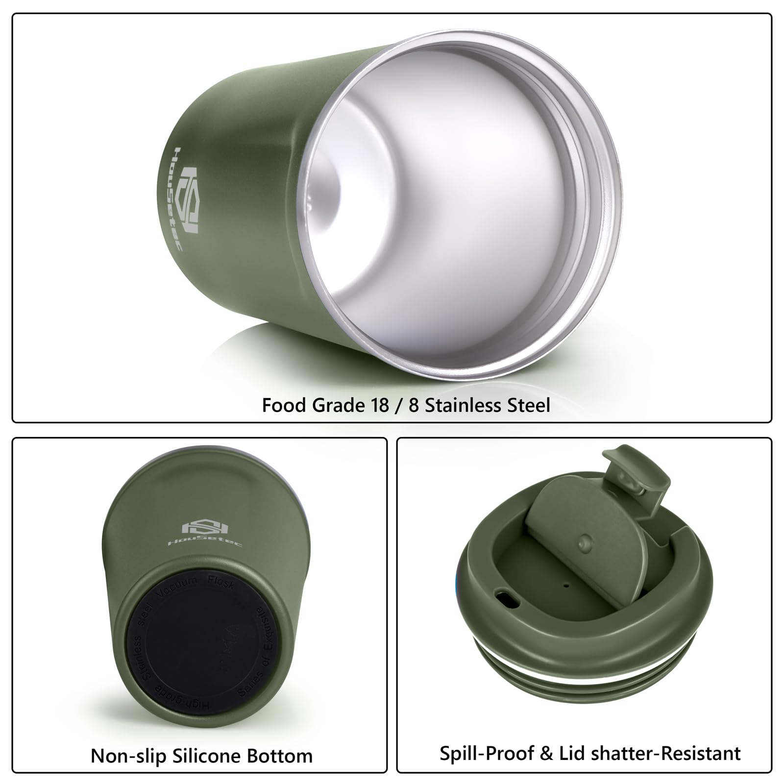 Elayce 14oz Insulated Travel Coffee Mug with Leakproof Lid & Straw - Reusable Stainless Steel Tumbler for Hot & Cold Drinks - Perfect for Office, Camping, Commuting & Outdoor Activities (Green)