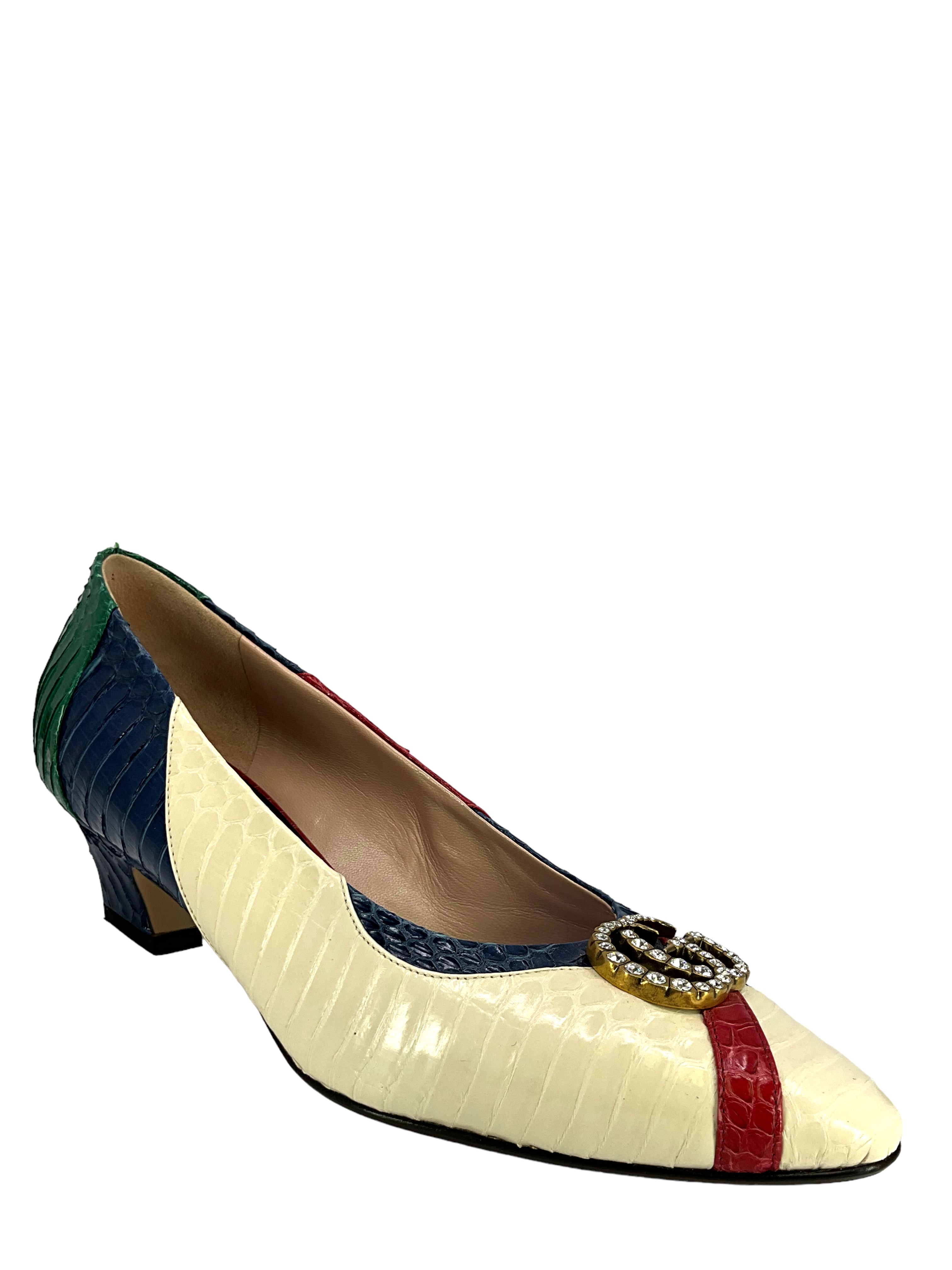 GUCCI Women's Snakeskin GG Logo Pumps - Size 7 US | Luxury Designer High Heels for Evening Parties, Weddings & Formal Events