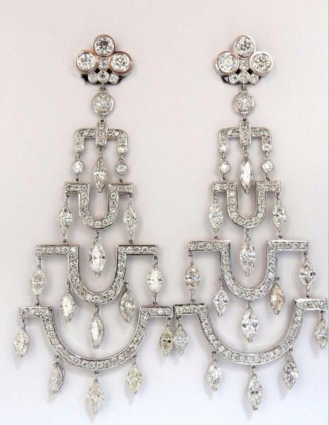18K Gold Extra Wide Long Chandelier Dangle Earrings - Vintage Deco Style Step Tier Design for Women | Perfect for Evening Parties, Weddings & Special Occasions
