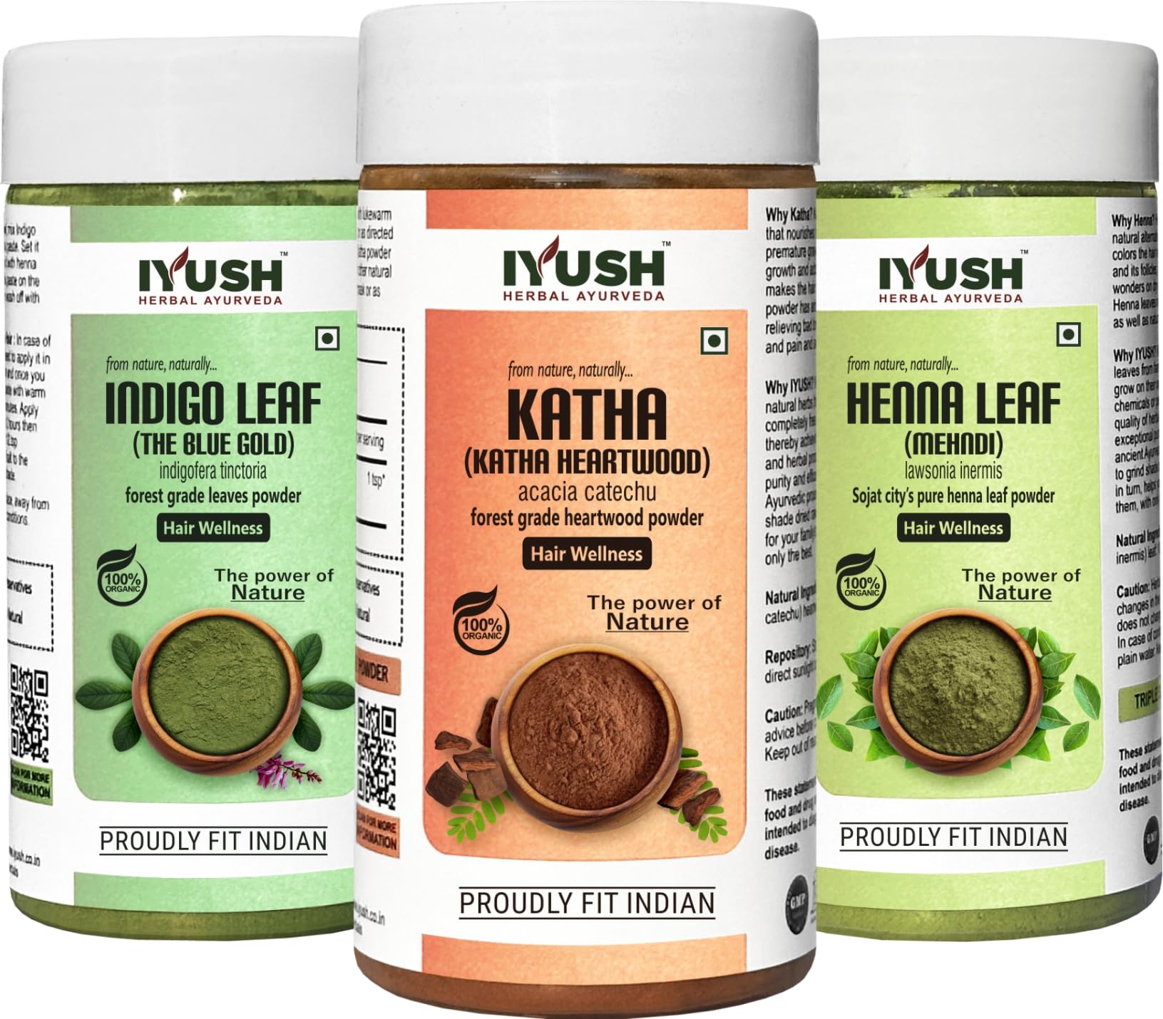 **IYUSH Herbal Ayurveda Katha Powder with Indigo Powder & Henna Powder for Natural Hair Color – 300g (100g Each) | Organic Hair Mask for Dry, Frizzy Hair | Hair Volume Boost | Perfect for DIY Hair Coloring & Deep Conditioning at Home**