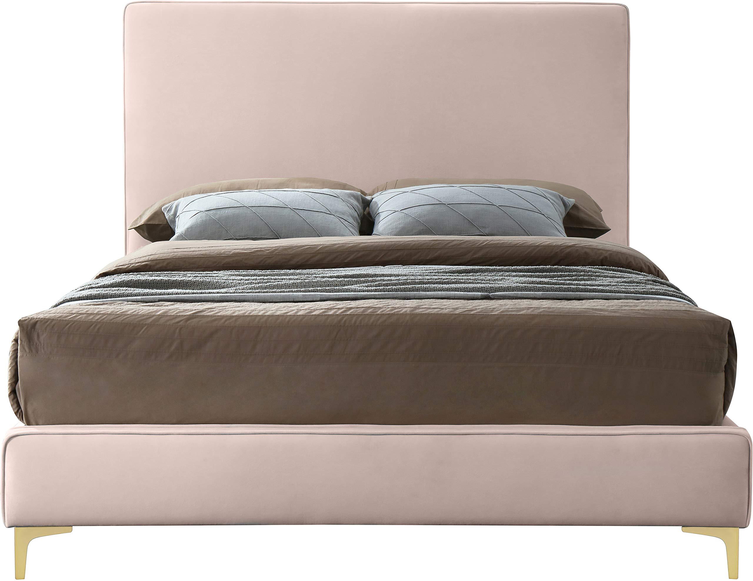 Modern Velvet Upholstered King Bed with Gold/Chrome Finish - Geri Collection by Meridian Furniture | Luxury Bedroom Decor for Contemporary Homes & Master Suites