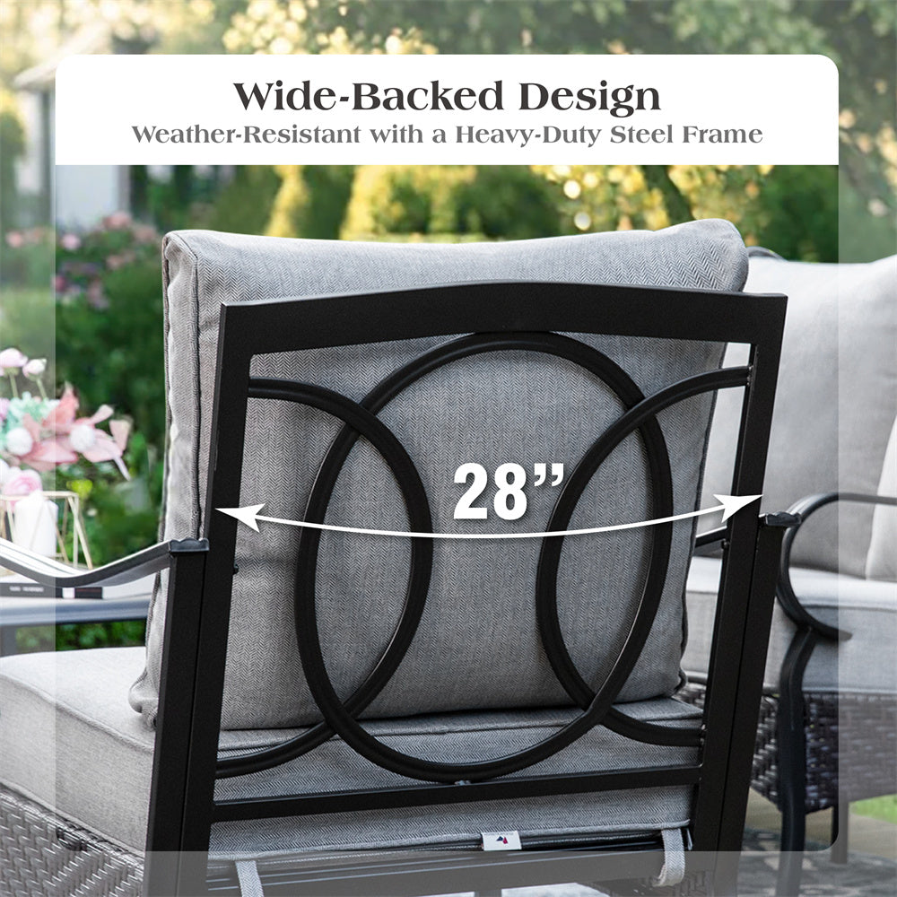 PHI VILLA 5-Piece Outdoor Patio Furniture Set - Thick Cushion Steel Rattan Sofa & Coffee Table - Weather-Resistant Conversation Set for Garden, Poolside, and Backyard Relaxation