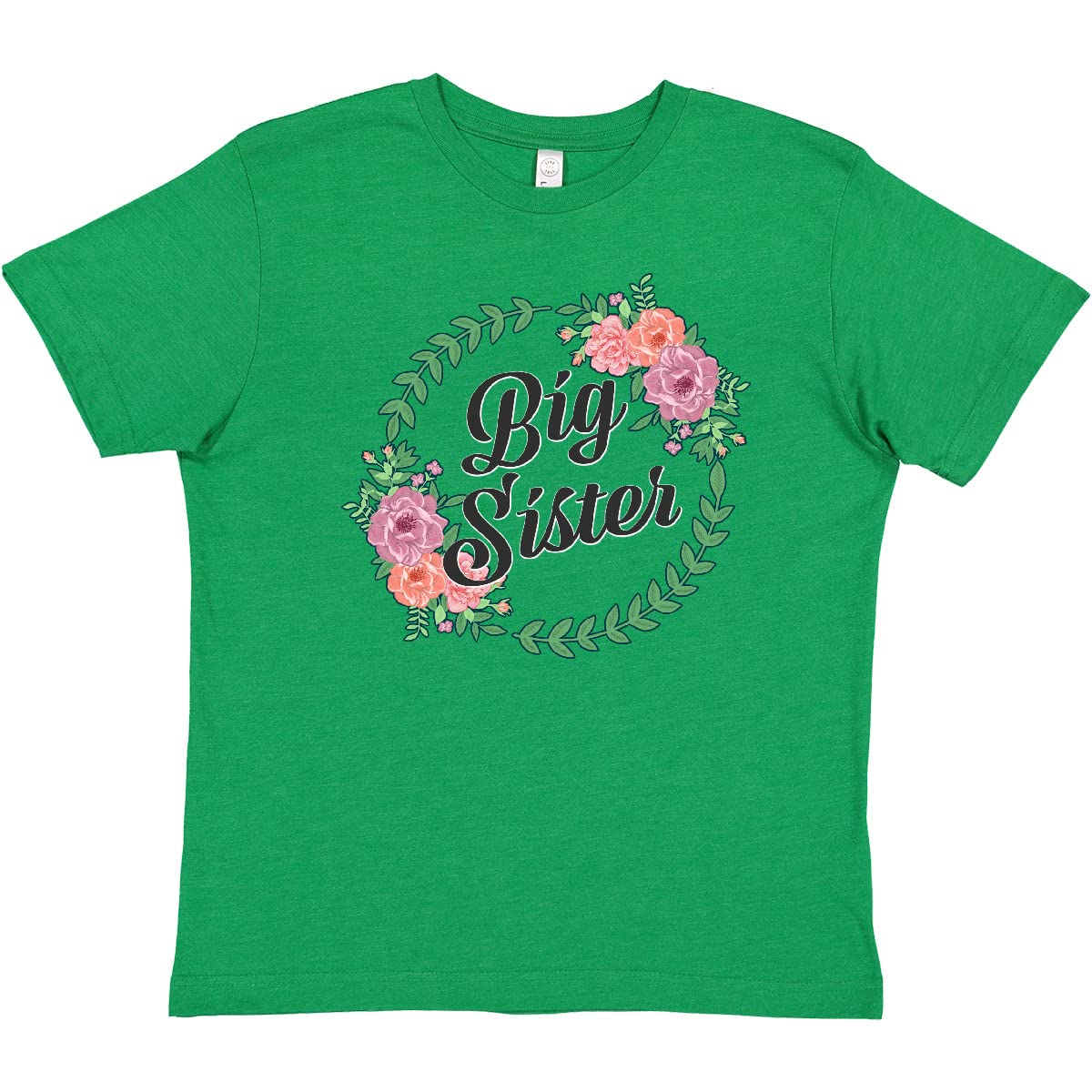 Inktastic Big Sister with Flower Circle Youth T-Shirt - Cute Floral Design Sibling Gift for Girls - Perfect for Birthdays, Family Events & Sister Bonding Moments