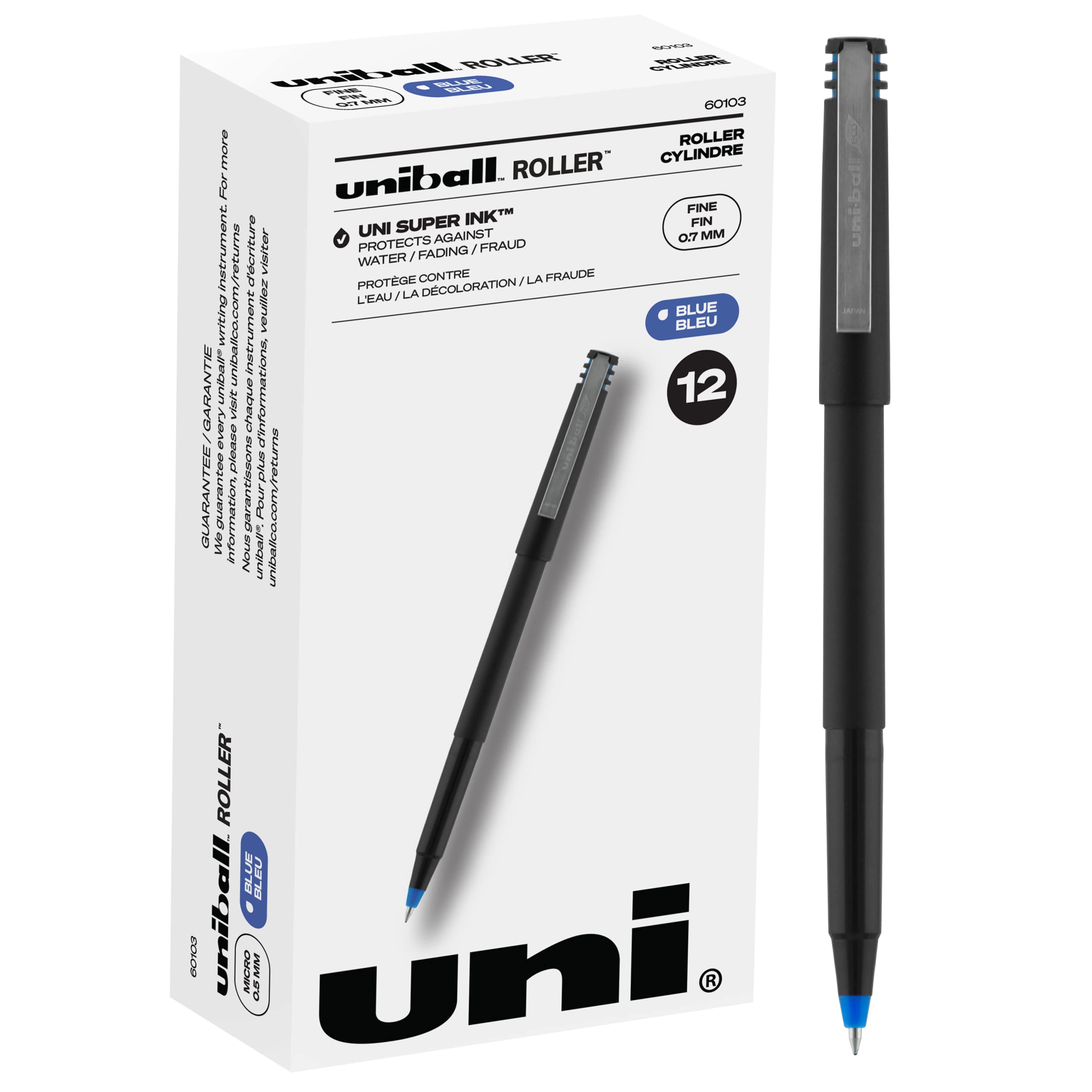 0.7mm Rollerball Fine Point Pens - 12 Pack Blue Ink Pens for Smooth Writing | Bulk Office Supplies, School, Note Taking & Journaling | Compatible with Uniball Gel Pens, Ballpoint Pens & Ink Pens in Black, Red Colors