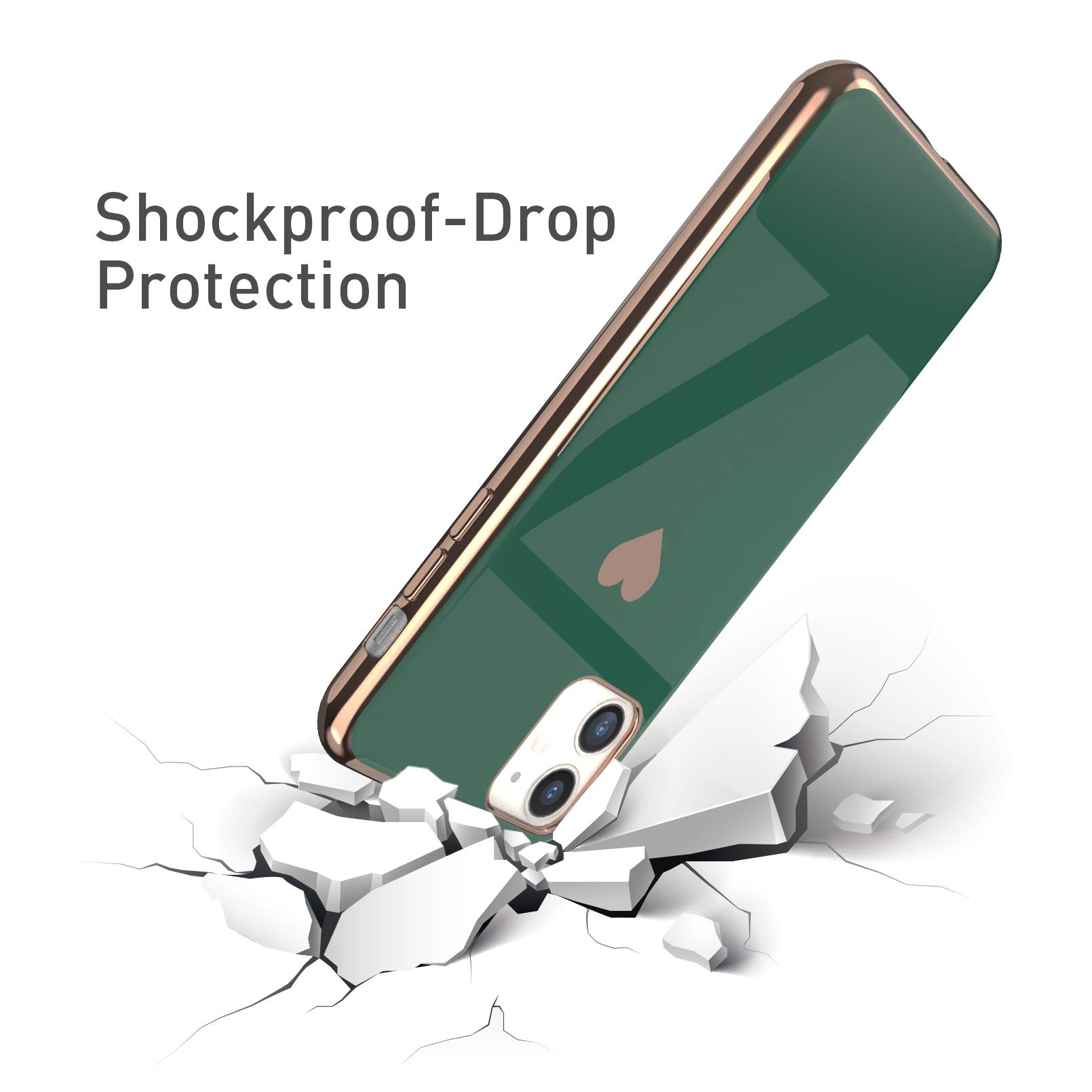 EYZUTAK iPhone 11 Case 6.1 Inch - Soft Silicone TPU Slim Protective Cover with Electroplated Heart Design, Luxury Shockproof Phone Case (Dark Green Heart) - Perfect for Everyday Use, Work & Travel Protection
