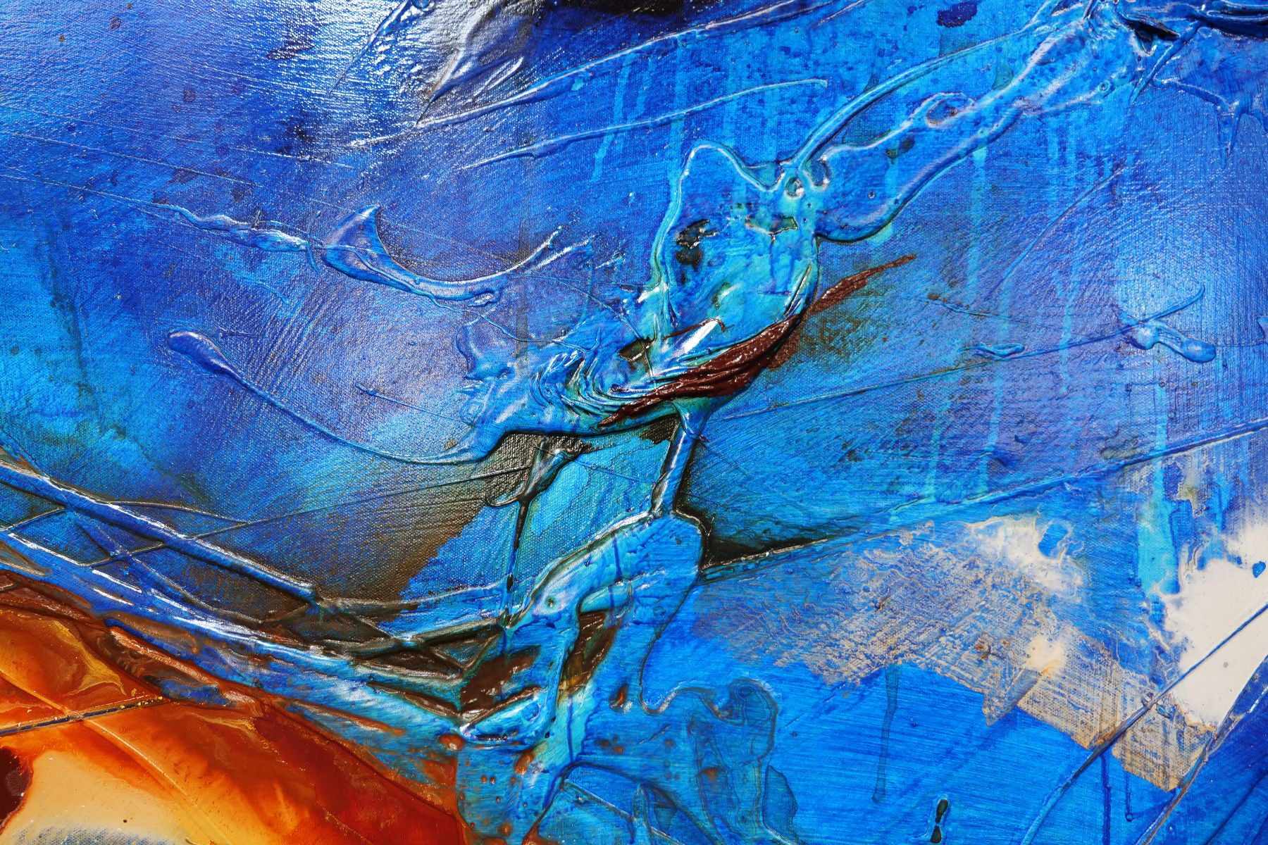 Rusted Blue Sugar 240cm x 120cm Blue Brown Textured Abstract Canvas Art - Perfect for Modern Living Room, Bedroom or Office Wall Decor