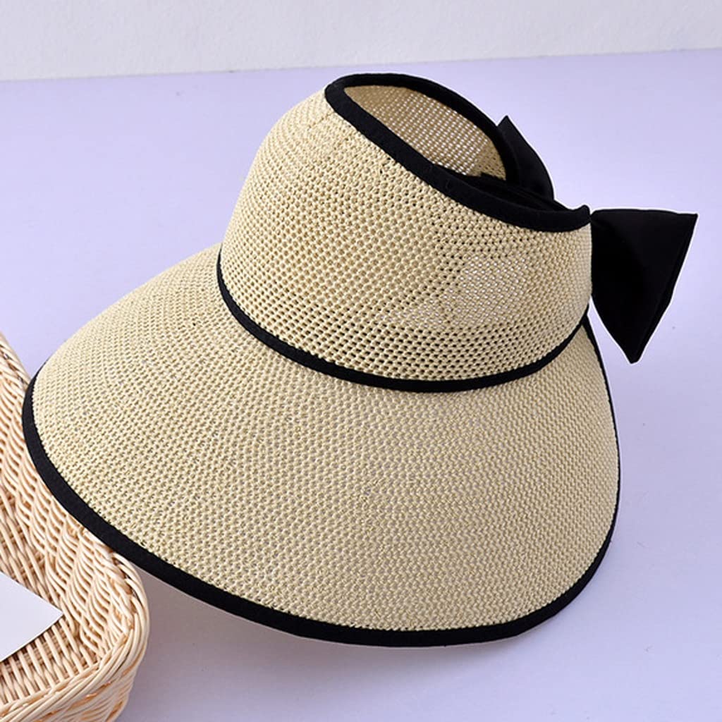 Stylish Women's Wide Brim Straw Sun Hat - Adjustable & Foldable Summer Beach Hat with Bow Design (56-60cm) - Perfect for Outdoor Activities, Vacations, and Sun Protection