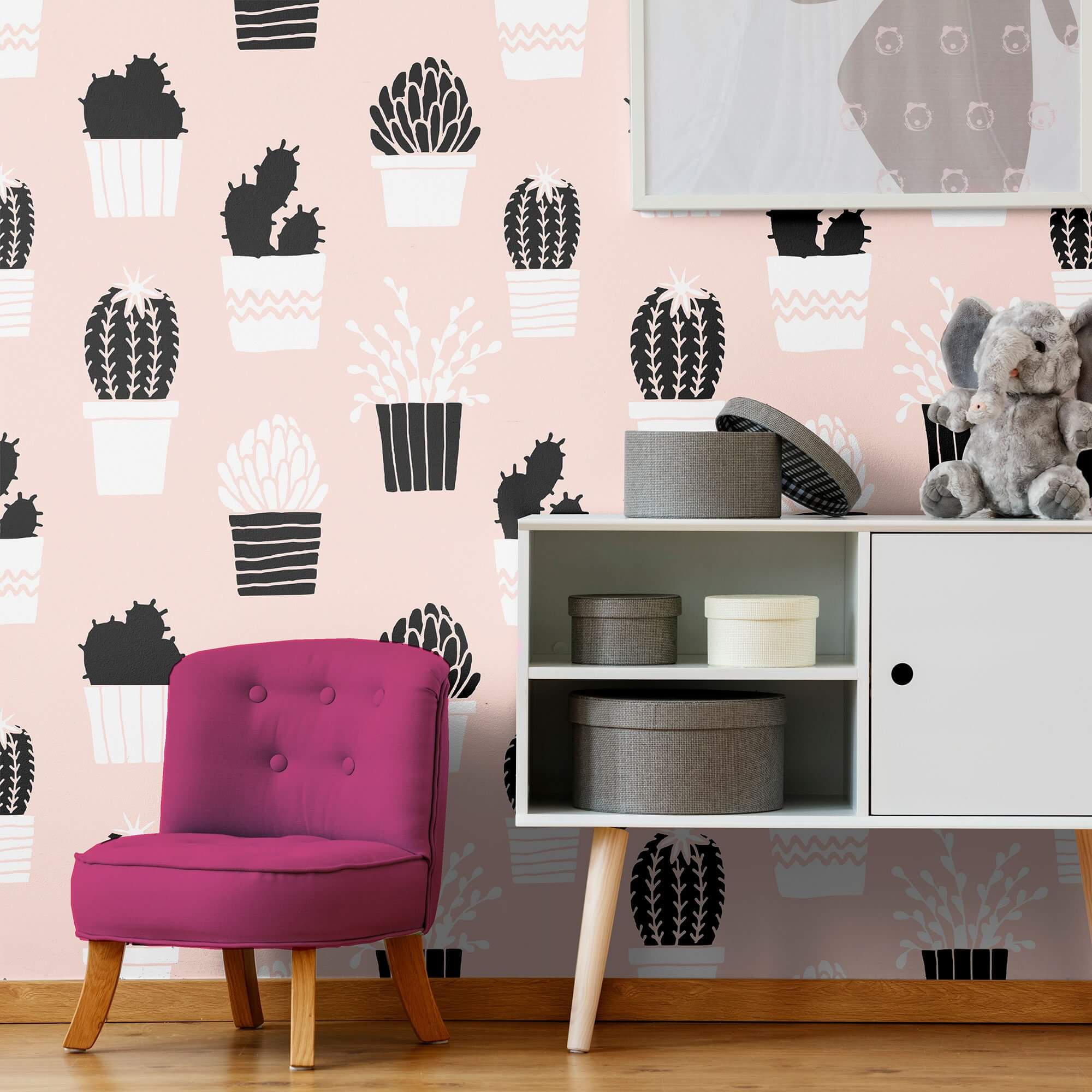 Peach & Black Tropical Peel and Stick Removable Wallpaper - Self-Adhesive Decorative Wall Covering for Bedroom, Living Room, Nursery & Home Decor