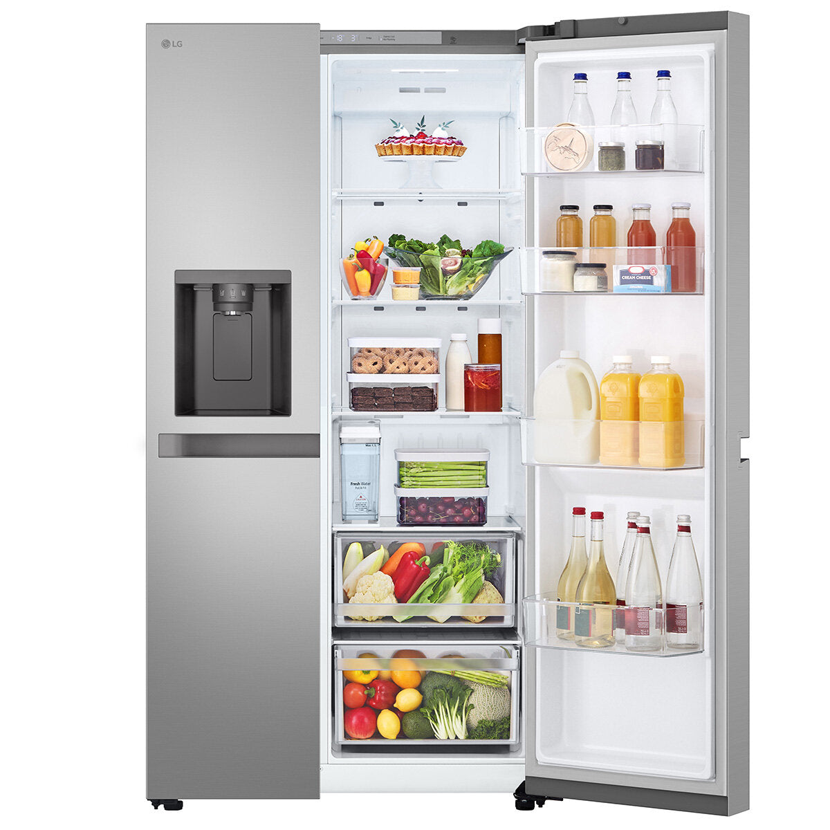 LG 641L Side by Side Refrigerator with Non-Plumbed Ice & Water Dispenser - Stainless Steel (Model GS-N599PL) - Perfect for Large Families & Open-Concept Kitchens