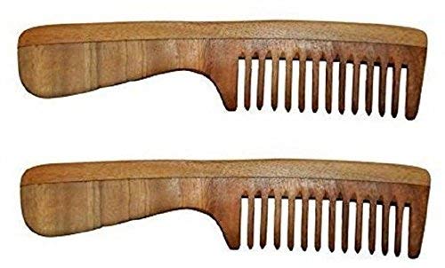 Natural Neem Wooden Comb Set for Women & Men - 2 Pack, Brown - Gentle Hair Care & Scalp Massage for Healthy Hair Growth - Perfect for Daily Use at Home or Travel