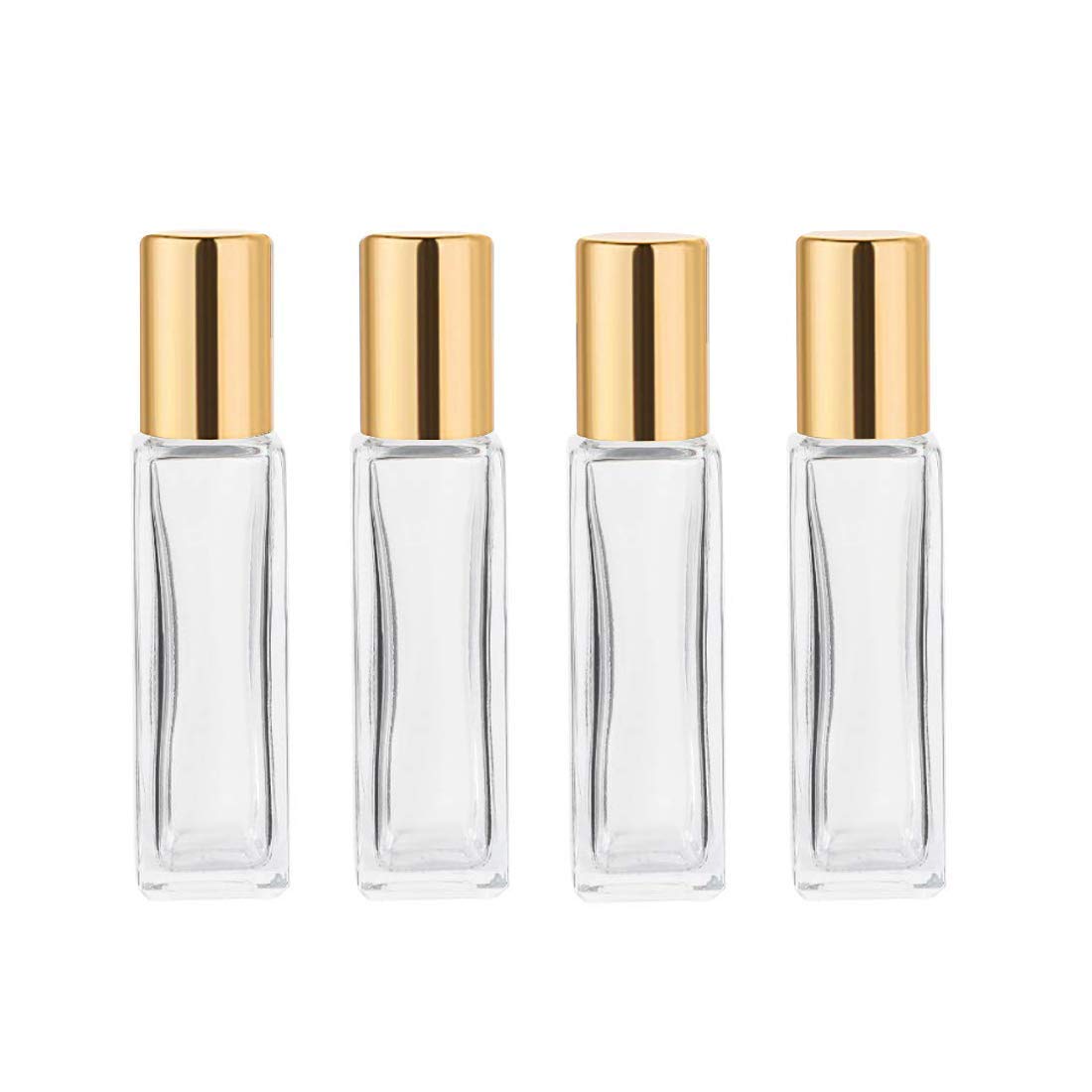 Wifreo Refillable Perfume Essential Oil Roller Bottles - 4 Pack Square Thick Glass 10ml (1/3oz) for Aromatherapy, DIY Fragrance & Travel Essentials
