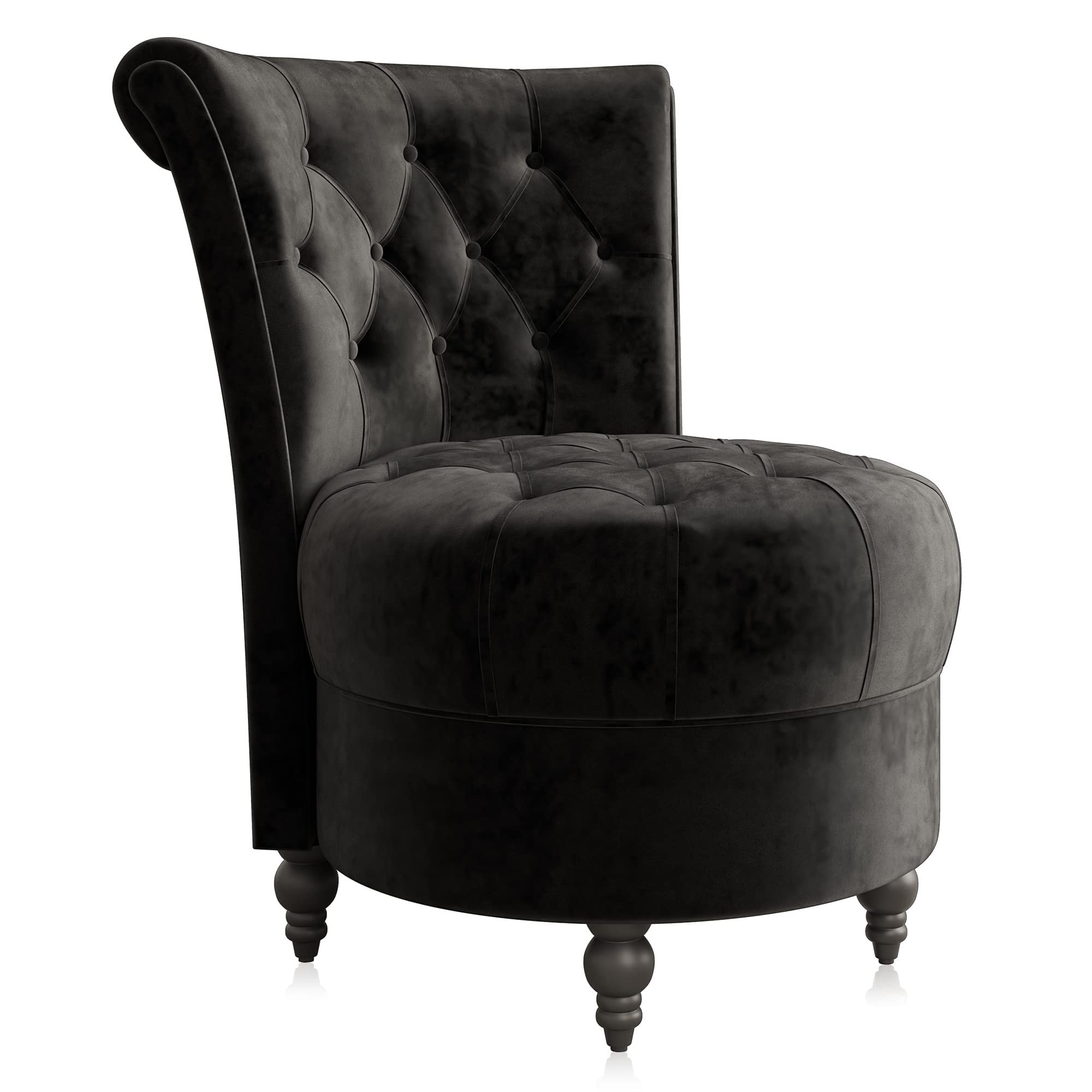 BELLEZE Throne Royal Accent Chair - Luxurious Button-Tufted Velvet Upholstery, Low Back Armless Design with Thick Padding & Sturdy Rubberwood Legs - Perfect for Living Room, Bedroom or Office Decor (Black, Malik Style)