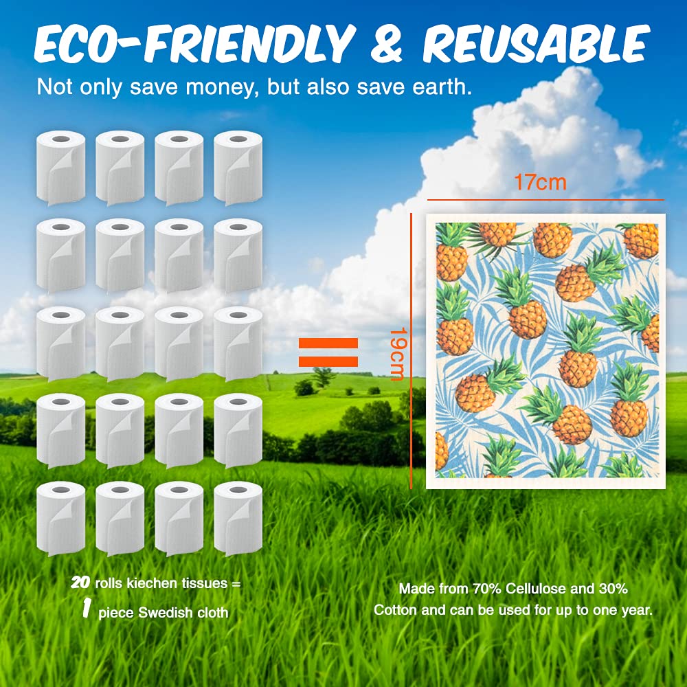 Reusable Swedish Dishcloths - 6 Pack Kitchen Sponge Cloths for Cleaning Dishes & Countertops