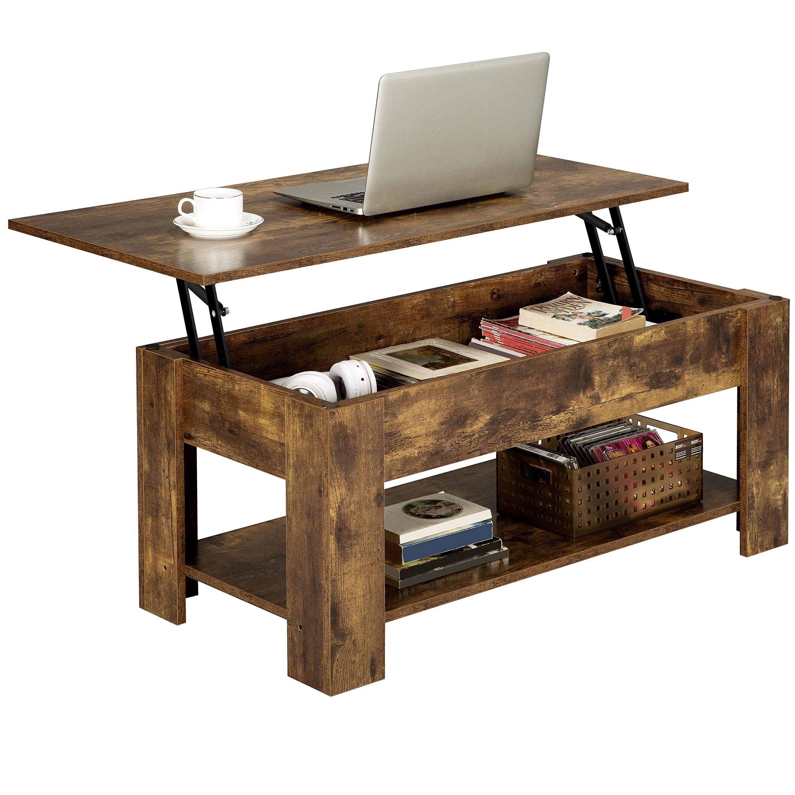 Yaheetech Lift Top Coffee Table with Storage, Rustic Brown - Living Room & Office Use