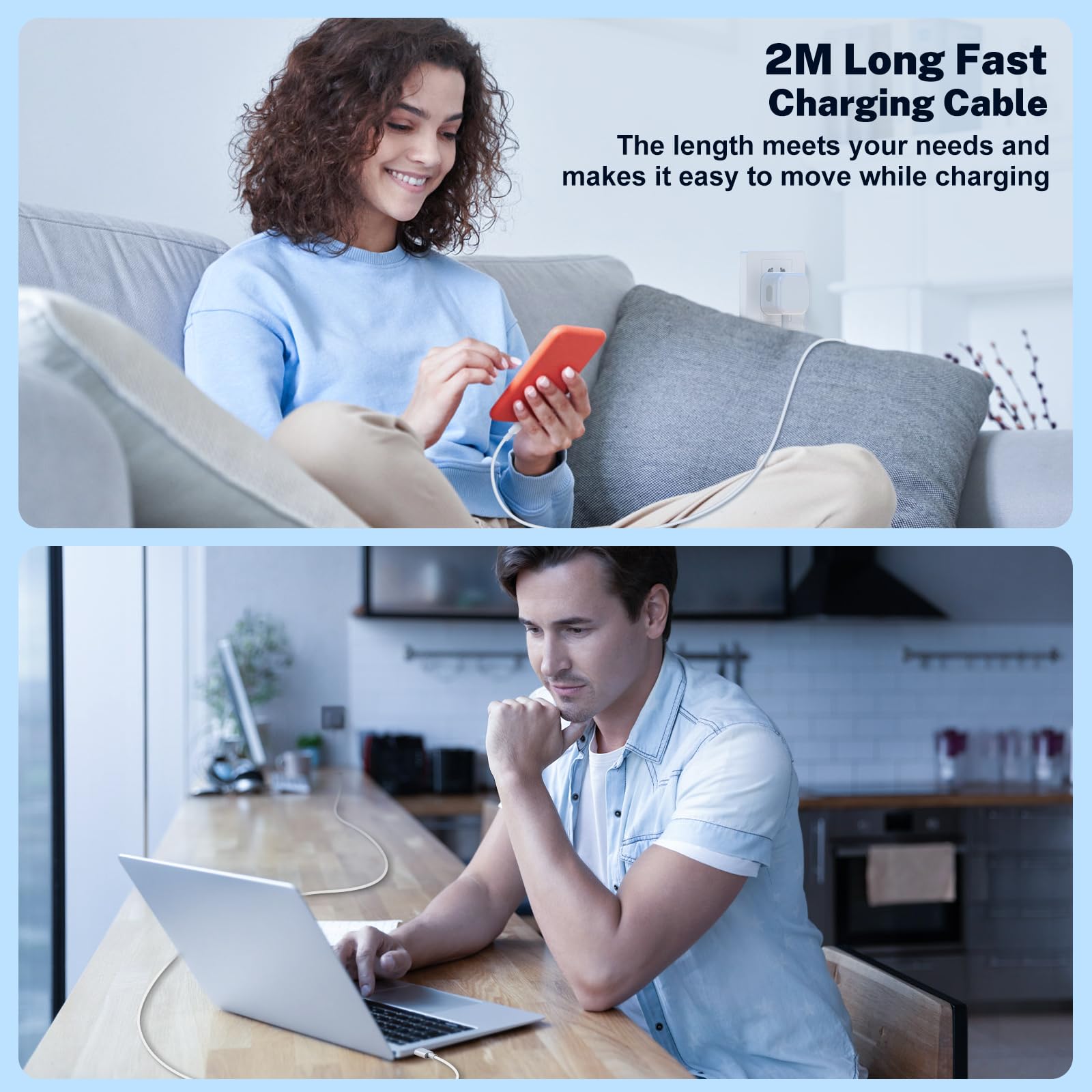 MFi Certified 20W USB-C Fast Charger Plug with 2M USB-C to USB-C Cable - PD Fast Charging for iPhone 16/15 Series, iPad Pro/Air/Mini - UK Wall Power Adapter | Perfect for Home, Office & Travel Charging