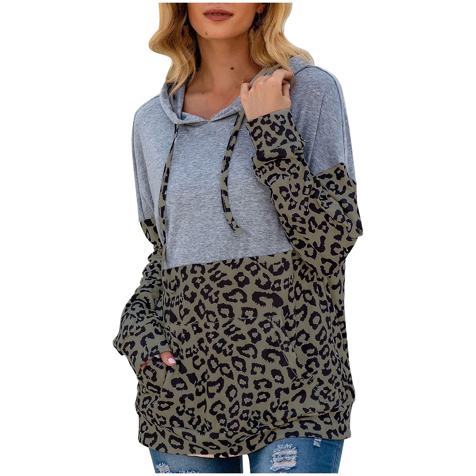 Trendy Women's Leopard Print Tie Dye Hoodie - Loose Fit Long Sleeve Sweatshirt for Casual Wear, Street Style & Fall Fashion
