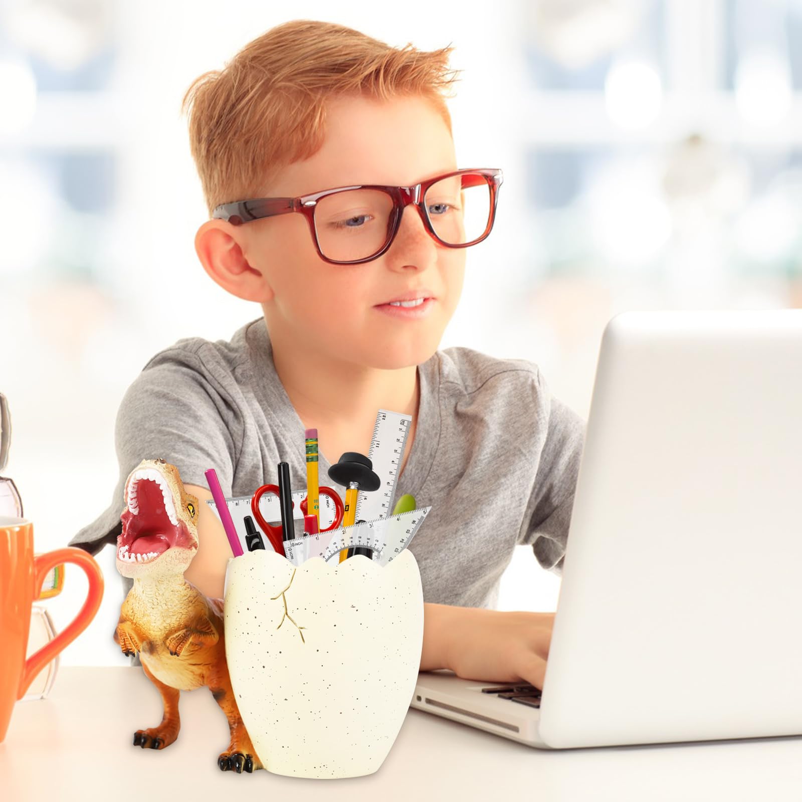 Dinosaur Pen Holder - Tyrannosaurus Rex Pencil Organizer for Desk, Cute Dinosaur-Themed Office Supplies & School Accessories | Perfect Gift for Boys, Girls, Men & Women | Home Office & Study Desk Decor (Orange)