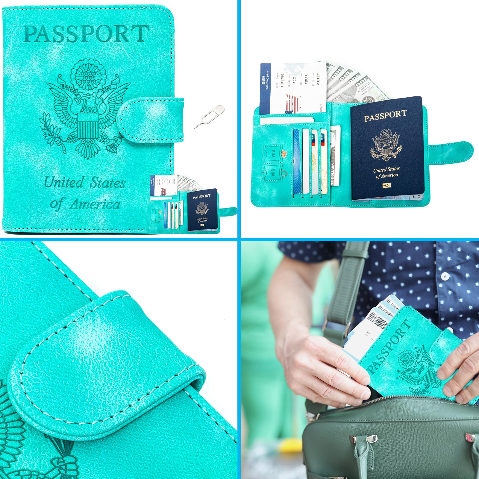 Premium RFID Blocking Passport Holder & Travel Wallet for Women & Men - Secure Aquamarine Passport Cover for International Travel - Perfect for Airports, Vacations & Business Trips