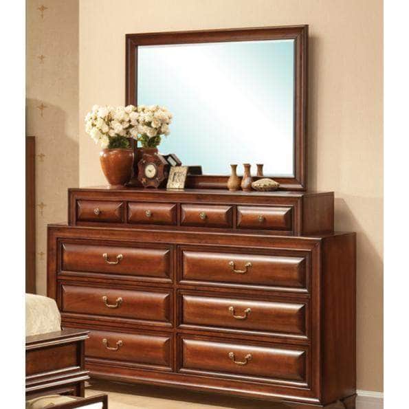 Sofia 10-Drawer Dresser with Mirror, Warm Walnut Finish - Perfect for Bedroom Storage & Organization