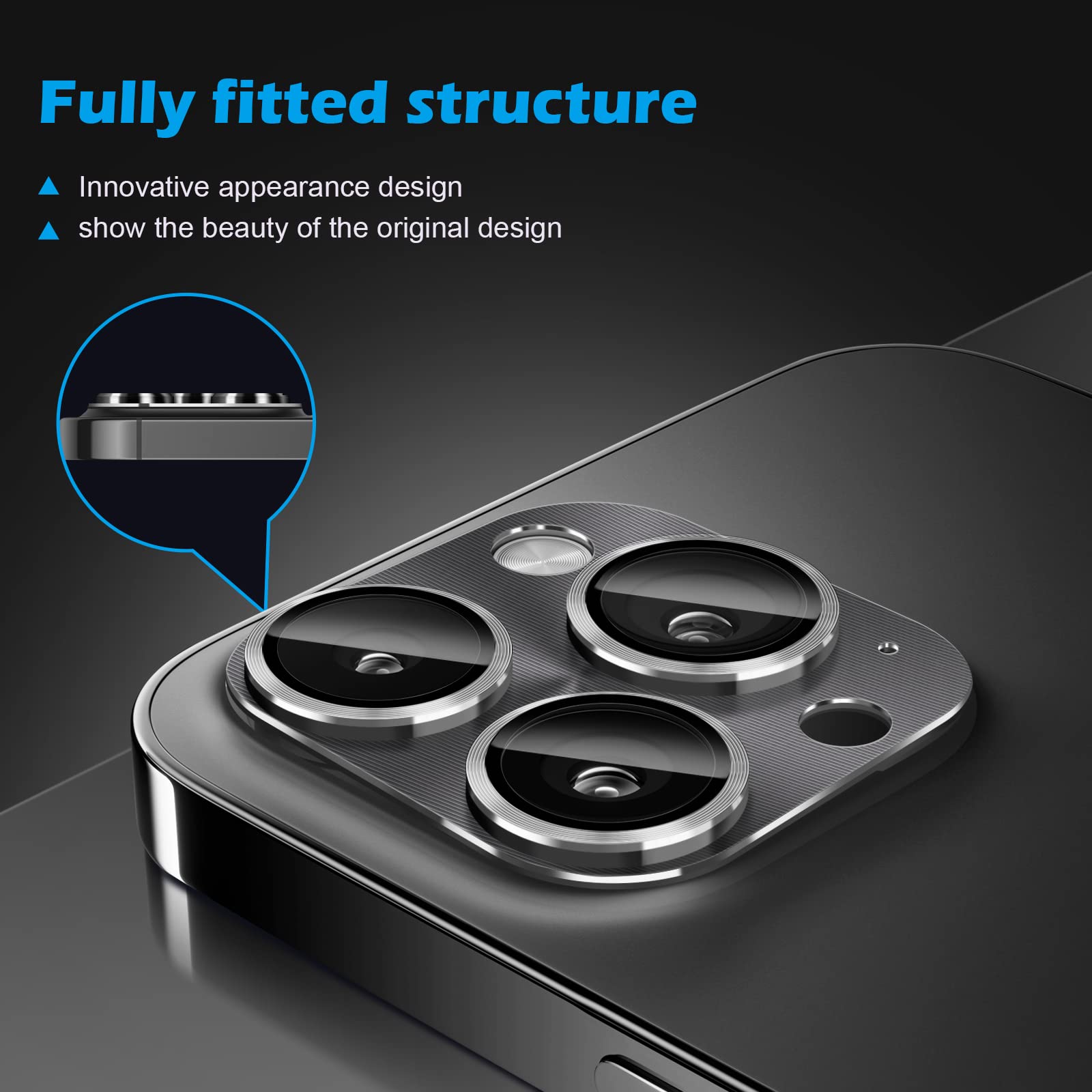 2 Pack Tempered Glass Camera Lens Protector for iPhone 16 Pro Max & iPhone 15 Pro Max - 3D Full Coverage Metal Ring Case - Original Black - Scratch Resistant Screen Protector for Photography & Outdoor Adventures