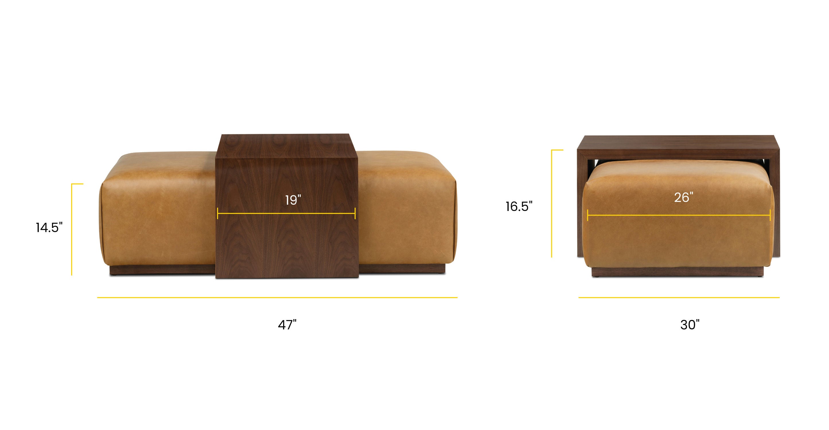 Jarmo Leather Ottoman with Walnut Table - Stylish Footrest & Coffee Table for Living Room, Bedroom, or Office - Premium Leather & Wood Furniture for Home Decor