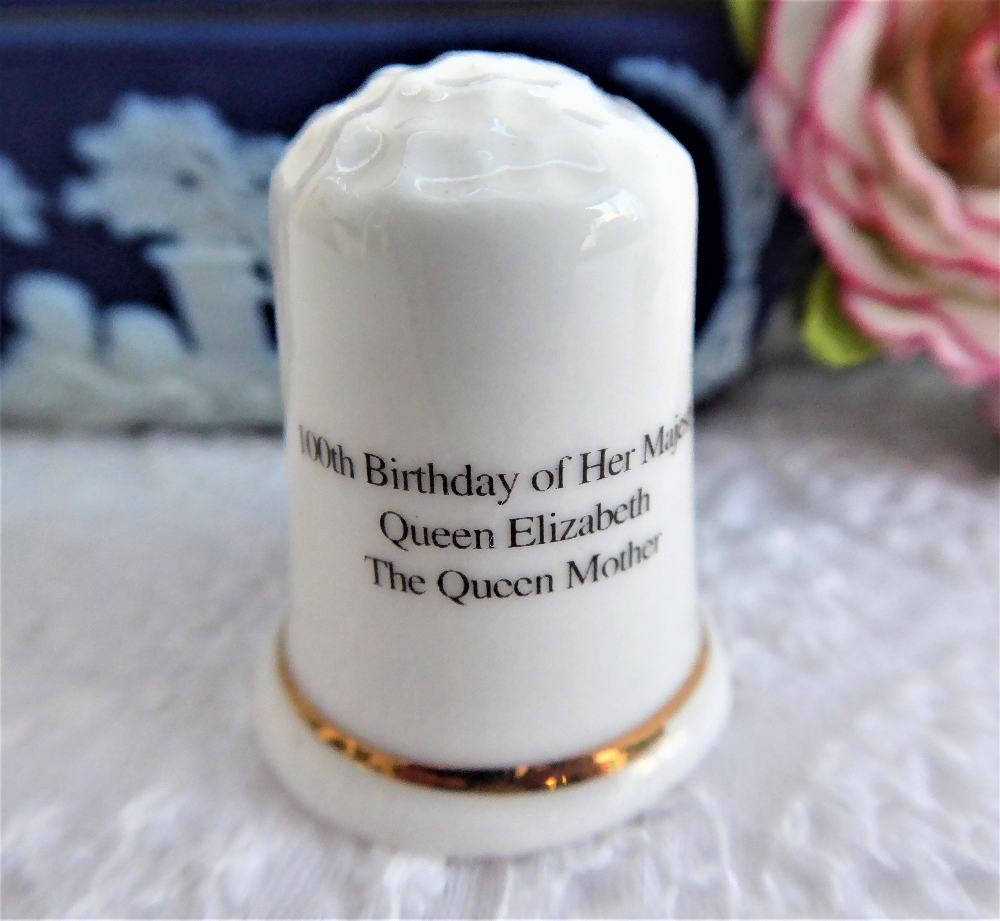 Queen Mum Elizabeth 100th Birthday Commemorative Thimble - 2000 Limited Edition Bone China Collectible - Perfect for Royal Memorabilia Collections & British History Enthusiasts