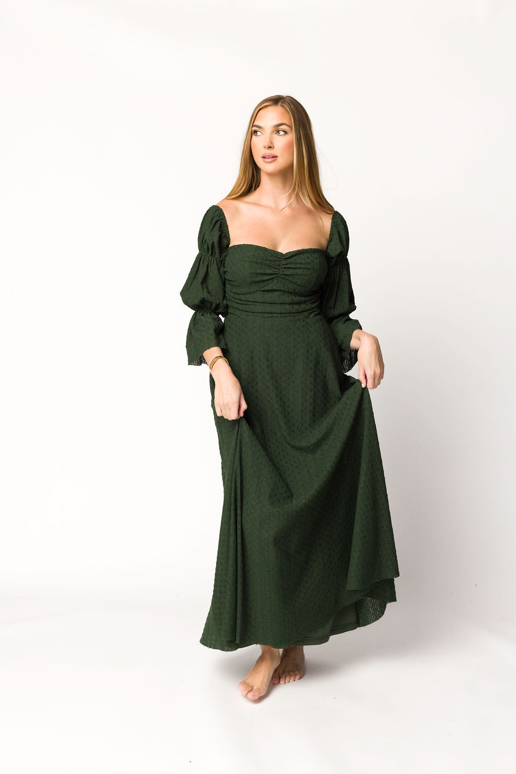 Corrine Women's Maxi Dress with Pockets - Flowy Long Summer Dress in Hunter Green for Beach, Vacation & Casual Wear