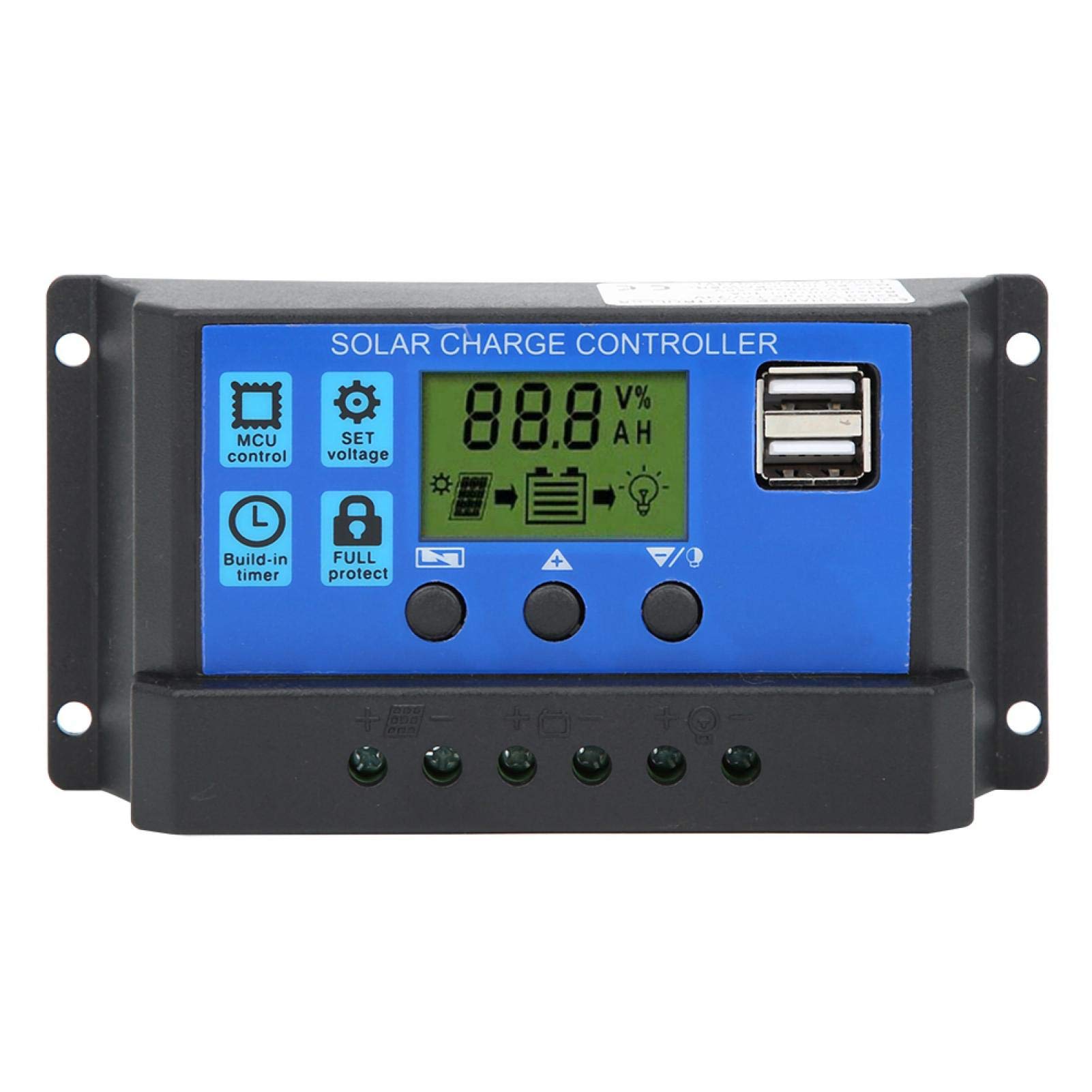 12V/24V Solar Charge Controller with LCD Display - MPPT Regulator for Home, RV, Boat & Industrial Solar Power Systems - Weatherproof & High Efficiency for Outdoor Use
