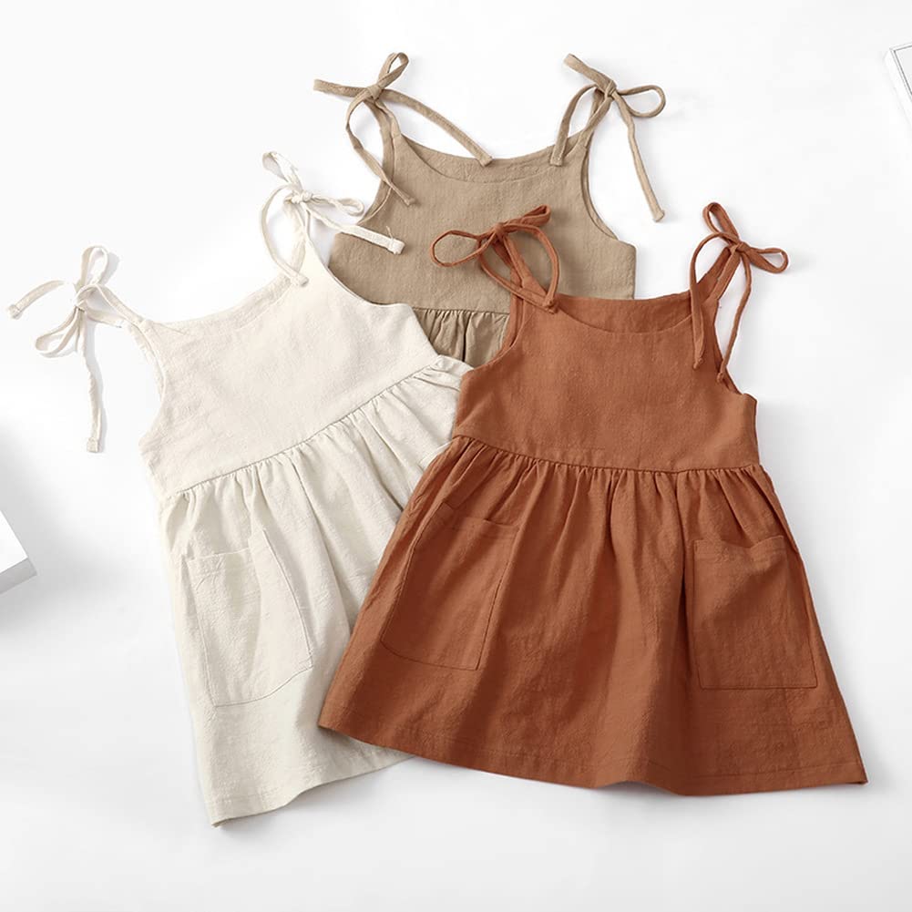 Summer Toddler Girl Dress - 100% Cotton Solid Color Kids Slip Dress with Pockets | Casual Playwear for Toddlers | Perfect for Outdoor Play, Beach Trips & Birthday Parties