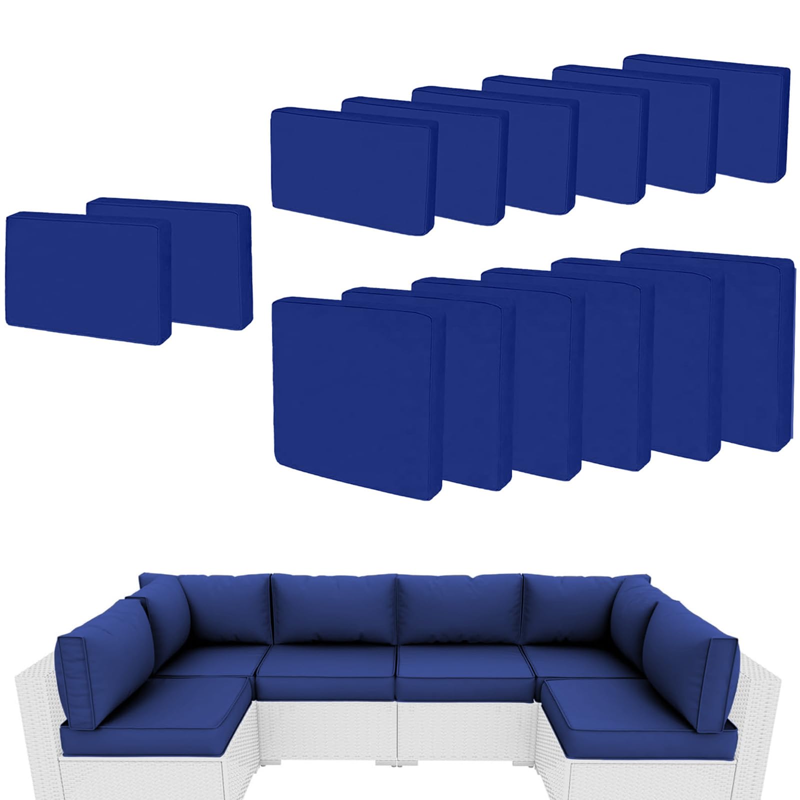 PROHIKER 14-Pack Outdoor Cushion Covers with Zipper - Navy Blue Replacement Covers for 7-Piece Patio Furniture Set | Waterproof & UV Resistant Sofa & Pillow Covers for Backyard, Deck, Poolside & Garden Use