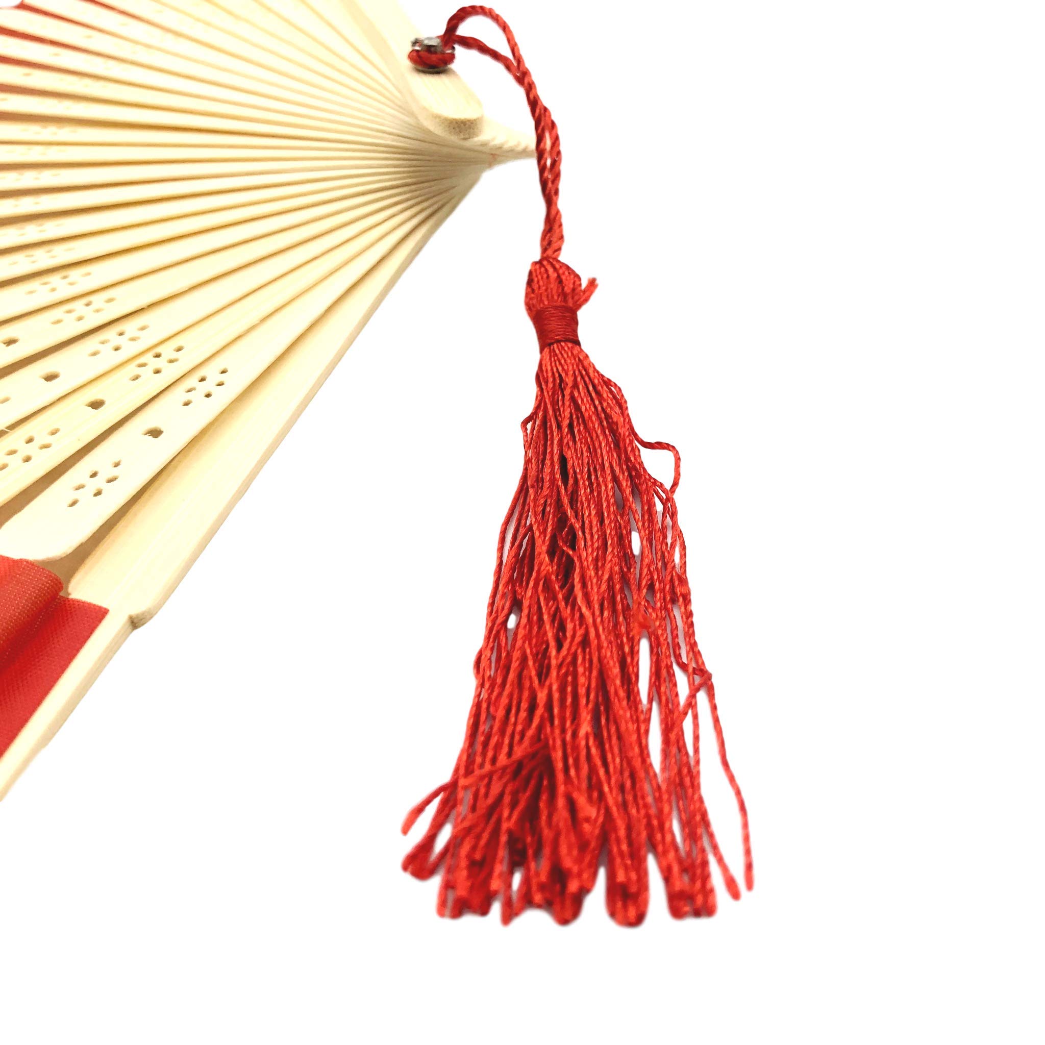 10 Pack Handheld Fabric Fans with Tassel - Premium Bamboo Ribs for Wedding, Party Favors, Outdoor Events & Summer Cooling - Elegant Red Design