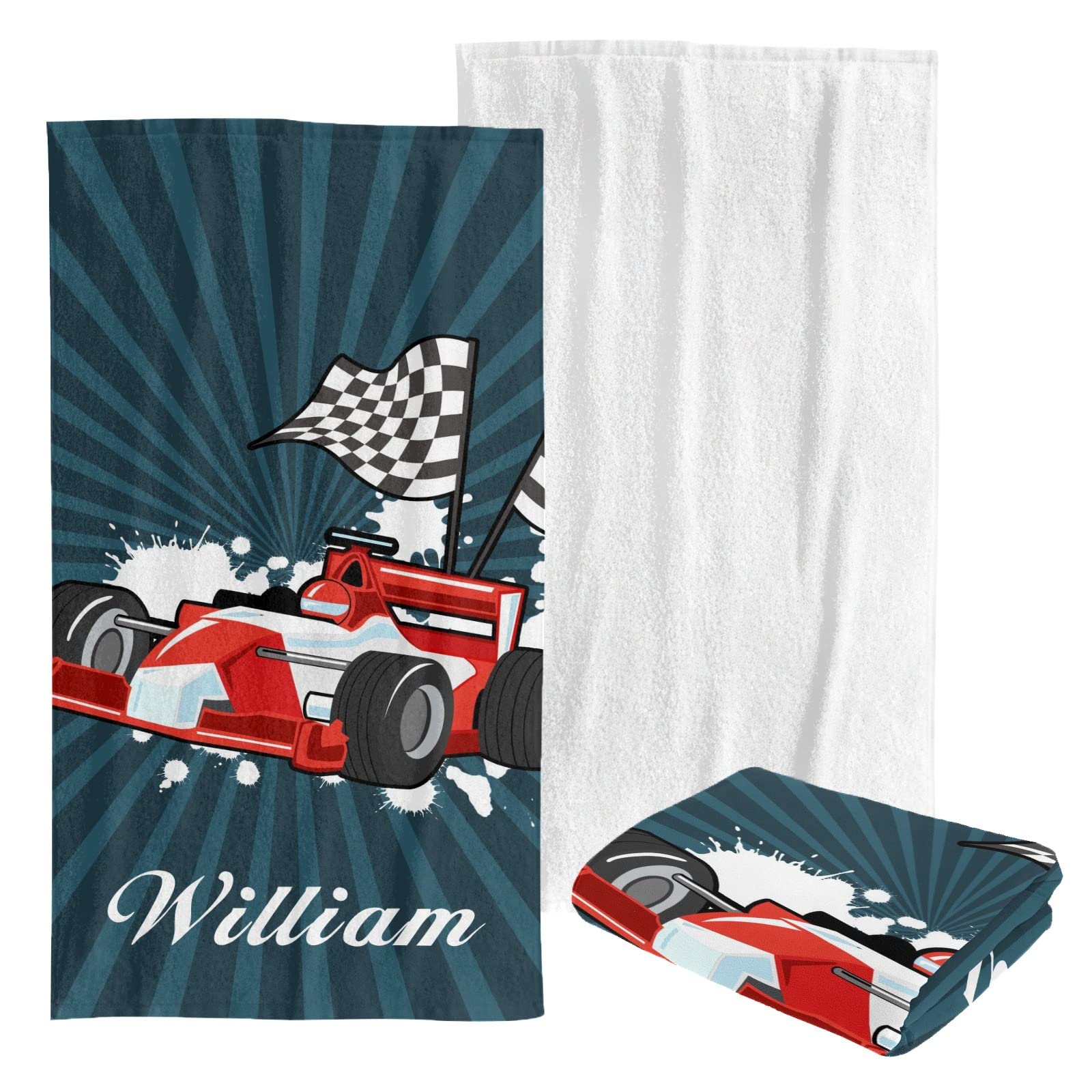 Custom Personalized Beach Towels for Kids, Men & Women - Soft Quick-Dry Bath Towel Blanket for Swimming, Sunbathing & Travel - Racing Car Design