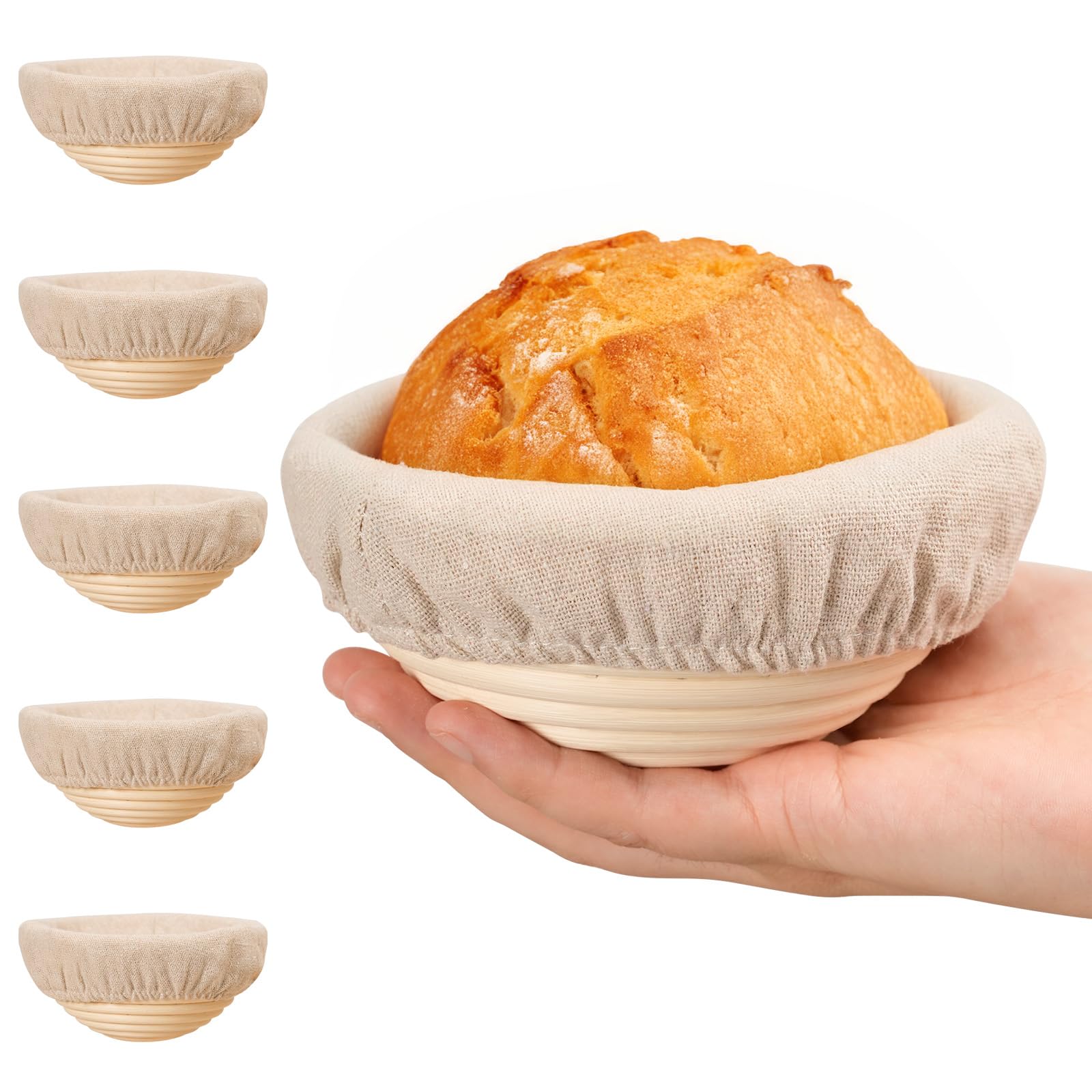 5 Inch Banneton Bread Proofing Basket Set of 6 - Kikcoin Mini Sourdough Bread Baking Supplies - Small Banneton Basket for Artisan Sourdough Bread Making - Perfect for Home Bakers & Professional Bakeries