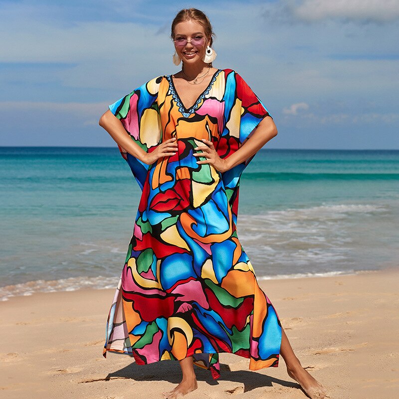 Bohemian Beach Dresses & Kaftans - Flowy Bikini Cover Ups, Maxi Robe for Women | Elegant Swimwear Coverup for Pool, Vacation & Summer Outfits