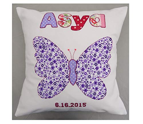 Personalized Butterfly Design Pillow for Girls - Custom Name Baby Gift for Newborns, Nursery Decor, Birthday Present & Keepsake